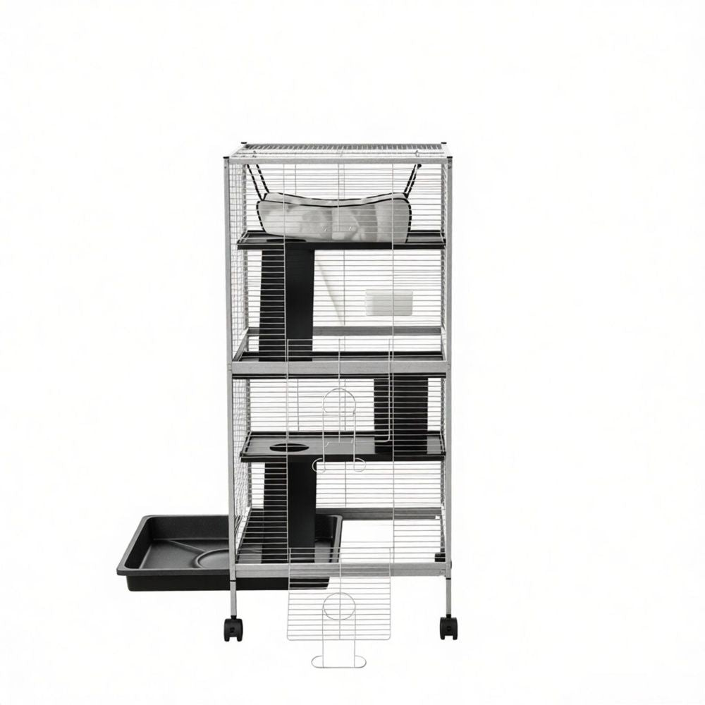 Multi-Level Small Pet Cage with Wheels and Hammock