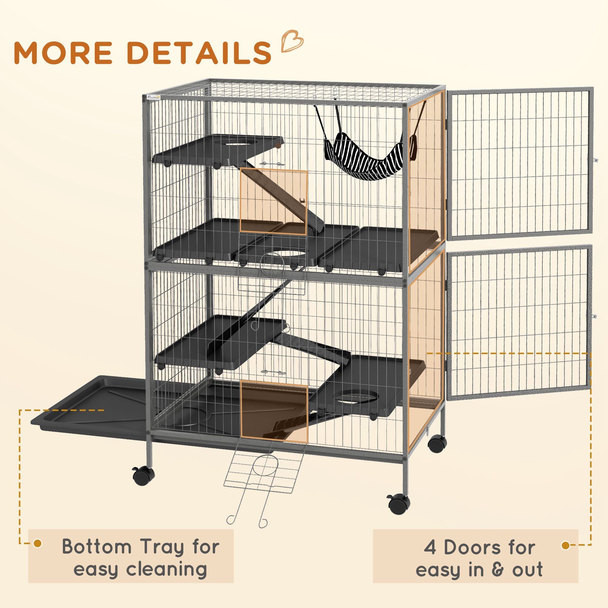 Multi-Level Ferret Cage with Wheels and Hammock