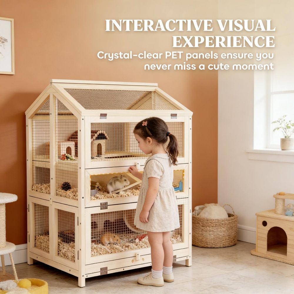 Three-Level Hamster Habitat with Removable Divider and Easy-Clean Design