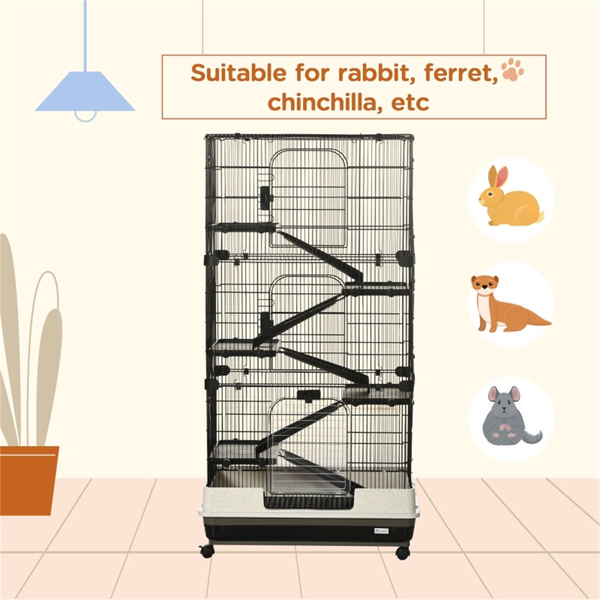 Spacious Multi-Level Small Animal Cage with Ramps & Platforms