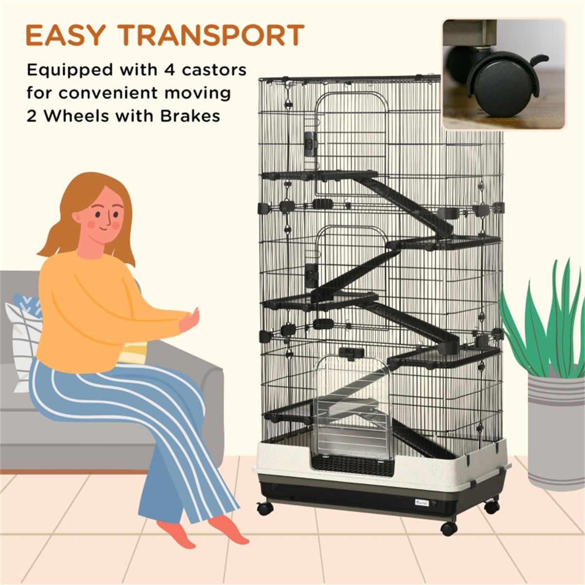 Spacious Multi-Level Small Animal Cage with Ramps & Platforms