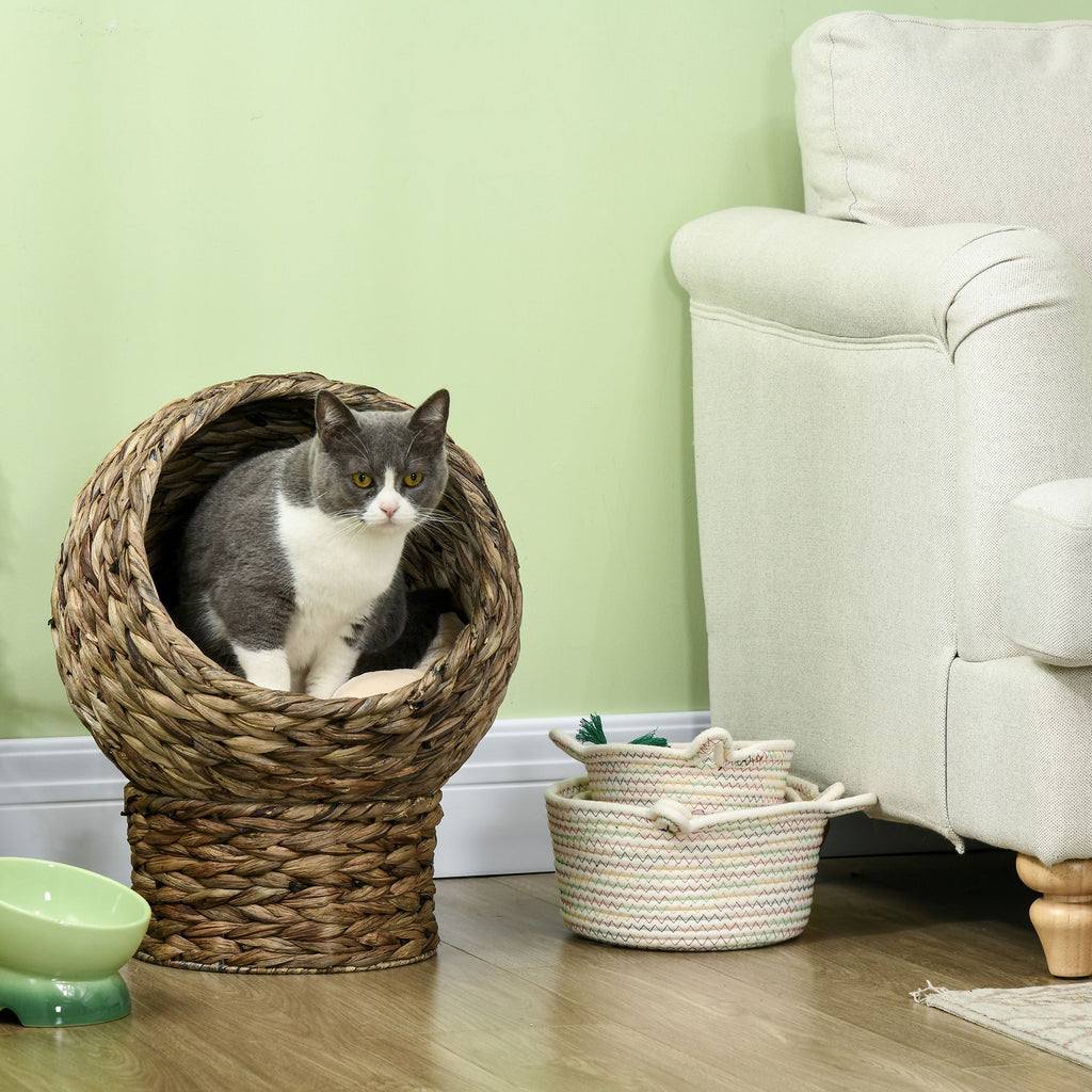 Handwoven Elevated Cat Bed with Rotating Egg Design