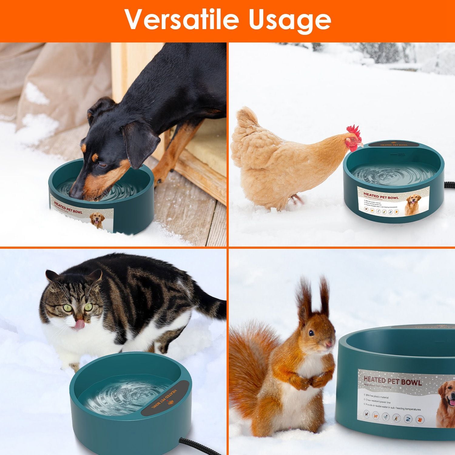 Heated Water Bowl for Dog Cat Heating Water Dish IP67 water-ready Thermal Water Bowl Heated Pe