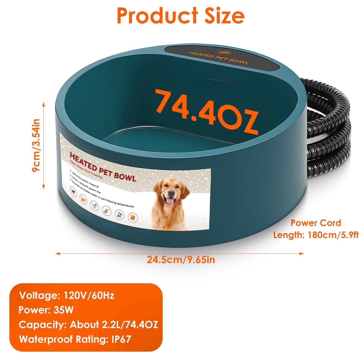 Heated Water Bowl for Dog Cat Heating Water Dish IP67 water-ready Thermal Water Bowl Heated Pe