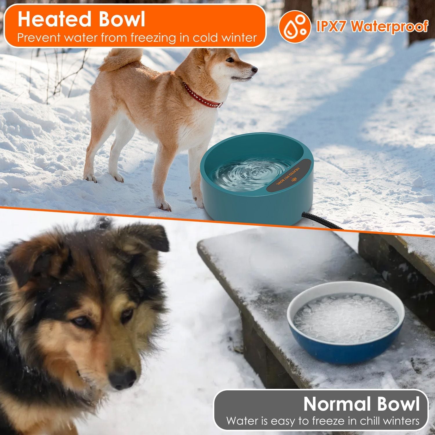 Heated Water Bowl for Dog Cat Heating Water Dish IP67 water-ready Thermal Water Bowl Heated Pe