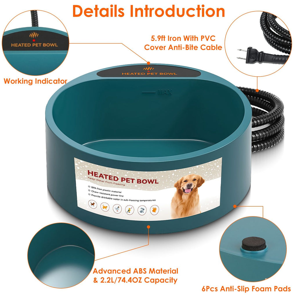 Heated Water Bowl for Dog Cat Heating Water Dish IP67 water-ready Thermal Water Bowl Heated Pe