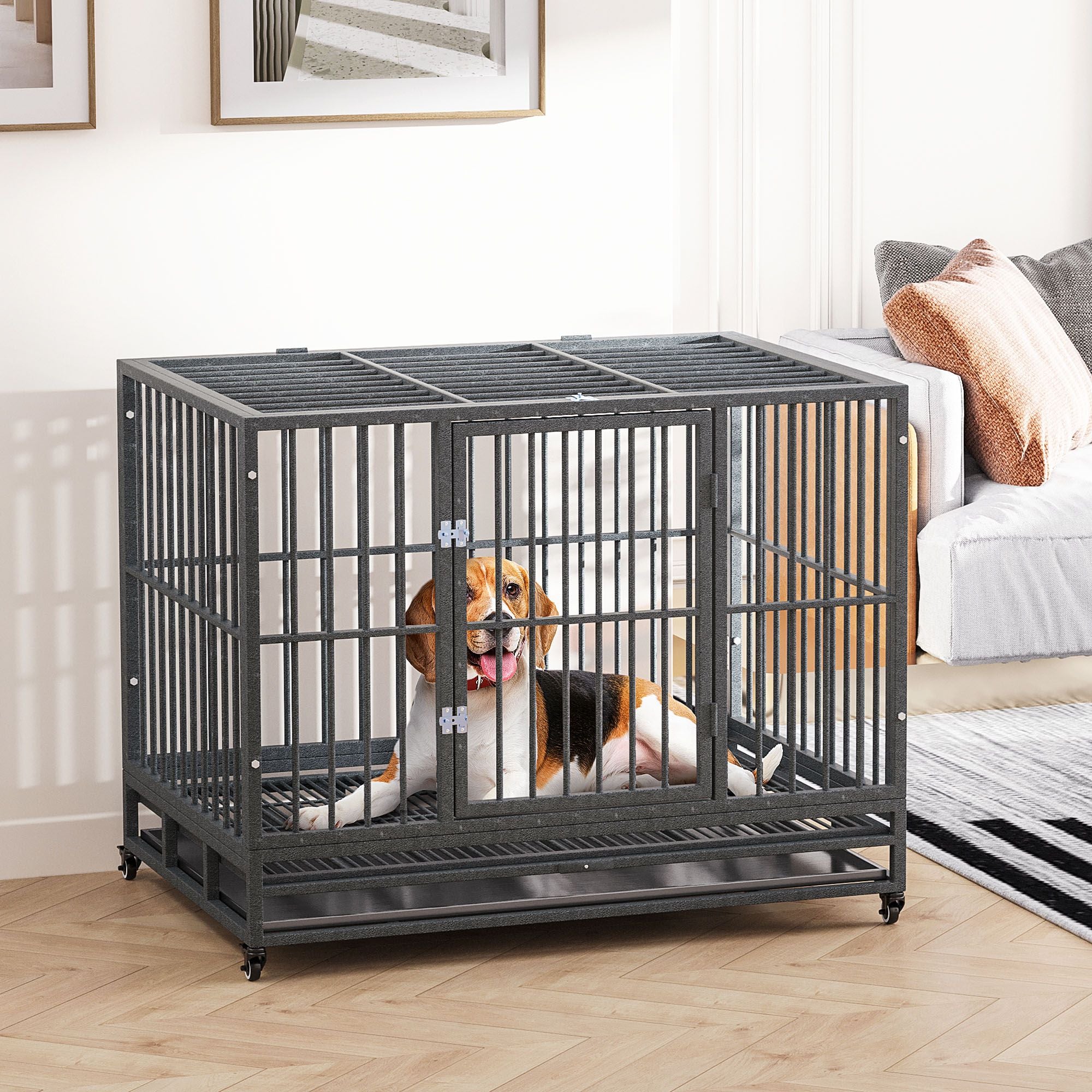 practical Dog Cage with Wheels & Double Doors – Secure, Easy Clean