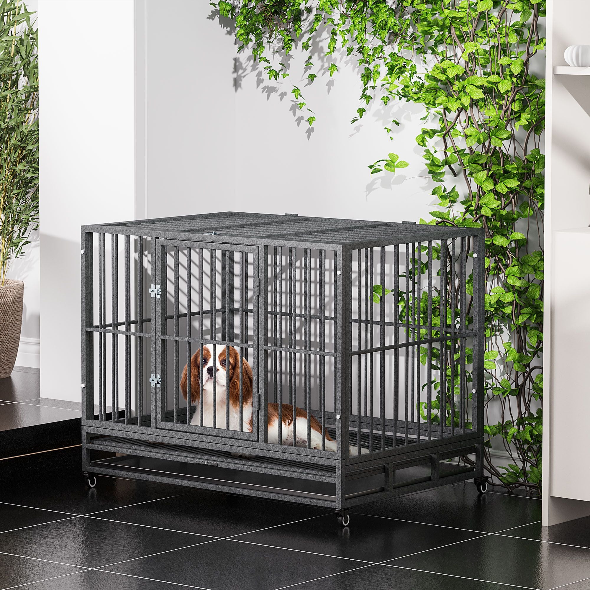 practical Dog Cage with Wheels & Double Doors – Secure, Easy Clean