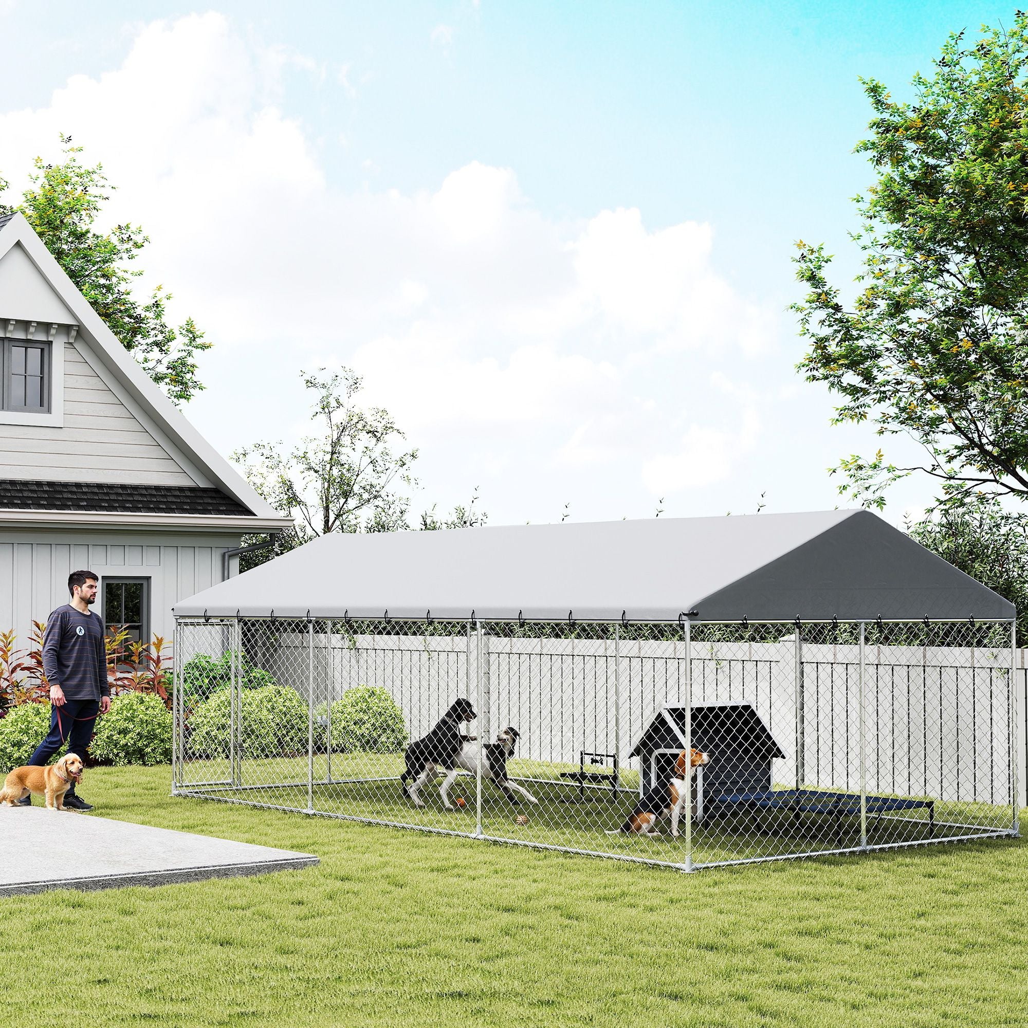 Outdoor Dog Kennel with water-ready Roof and Secure Latches