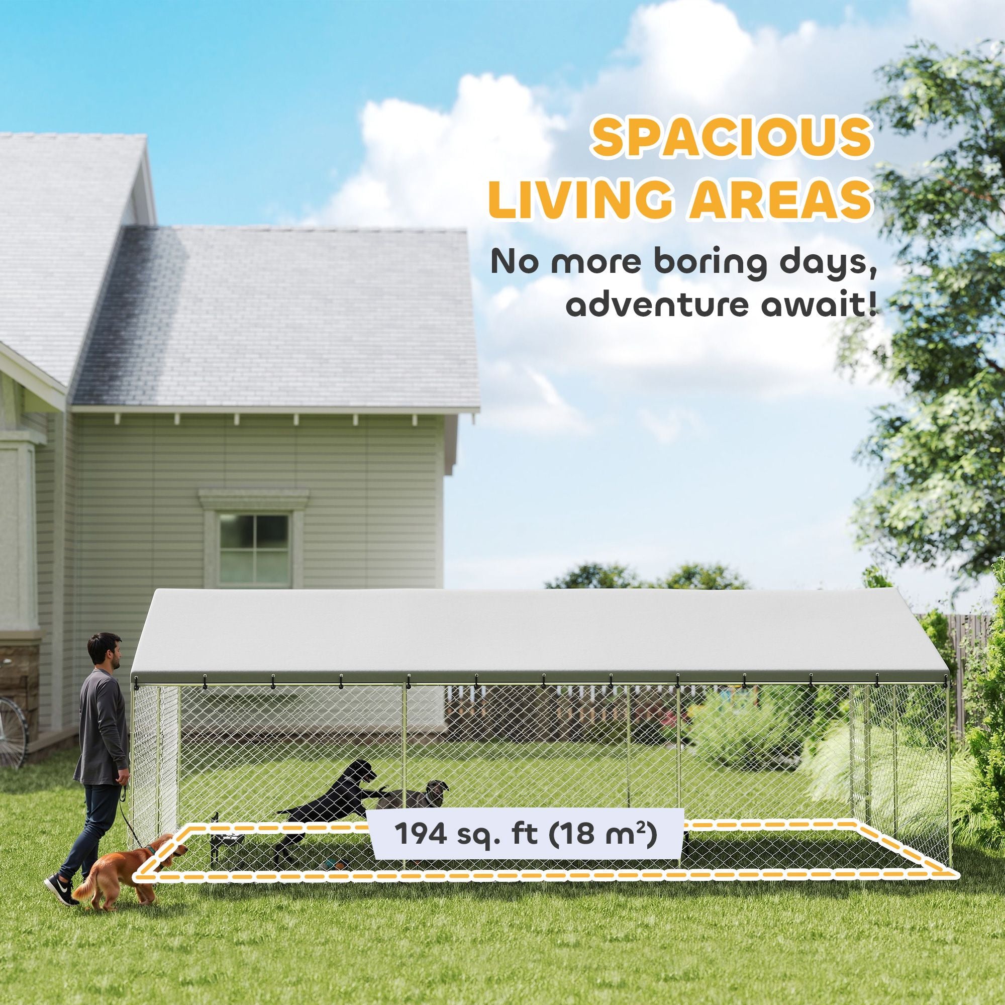 Outdoor Dog Kennel with water-ready Roof and Secure Latches