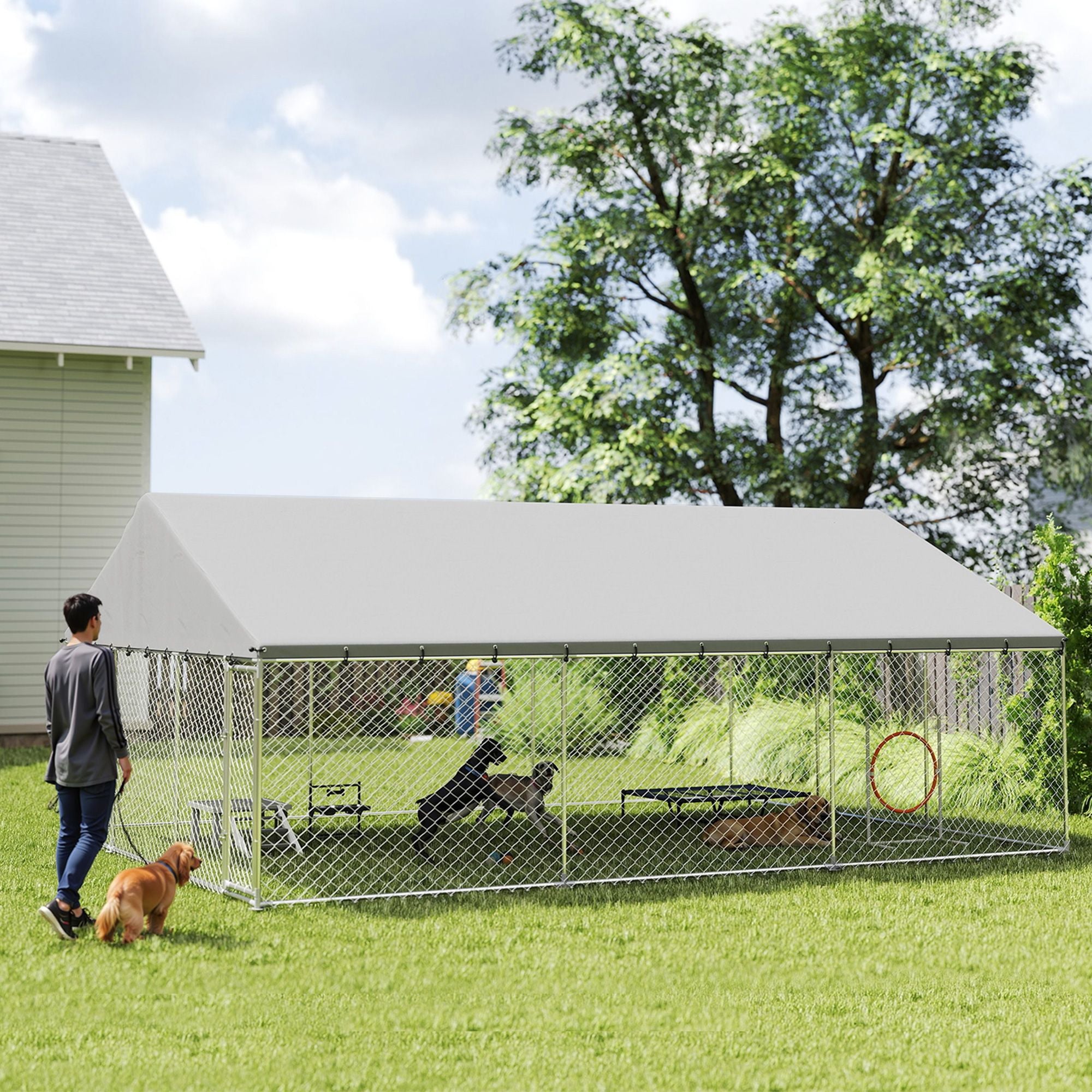 practical Outdoor Dog Kennel with water-ready Roof and Secure Latches