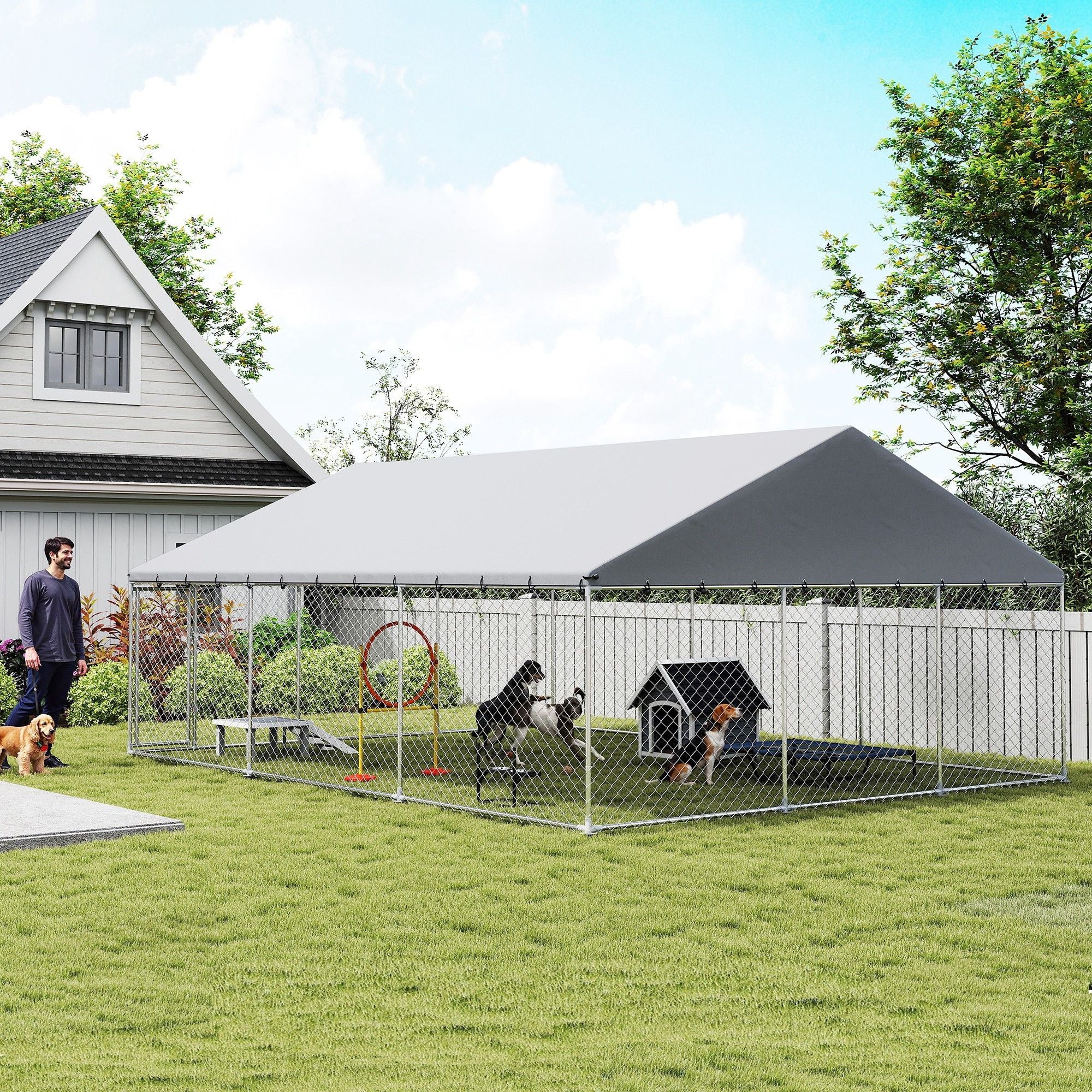 practical Outdoor Dog Kennel with water-ready Roof and Secure Latches