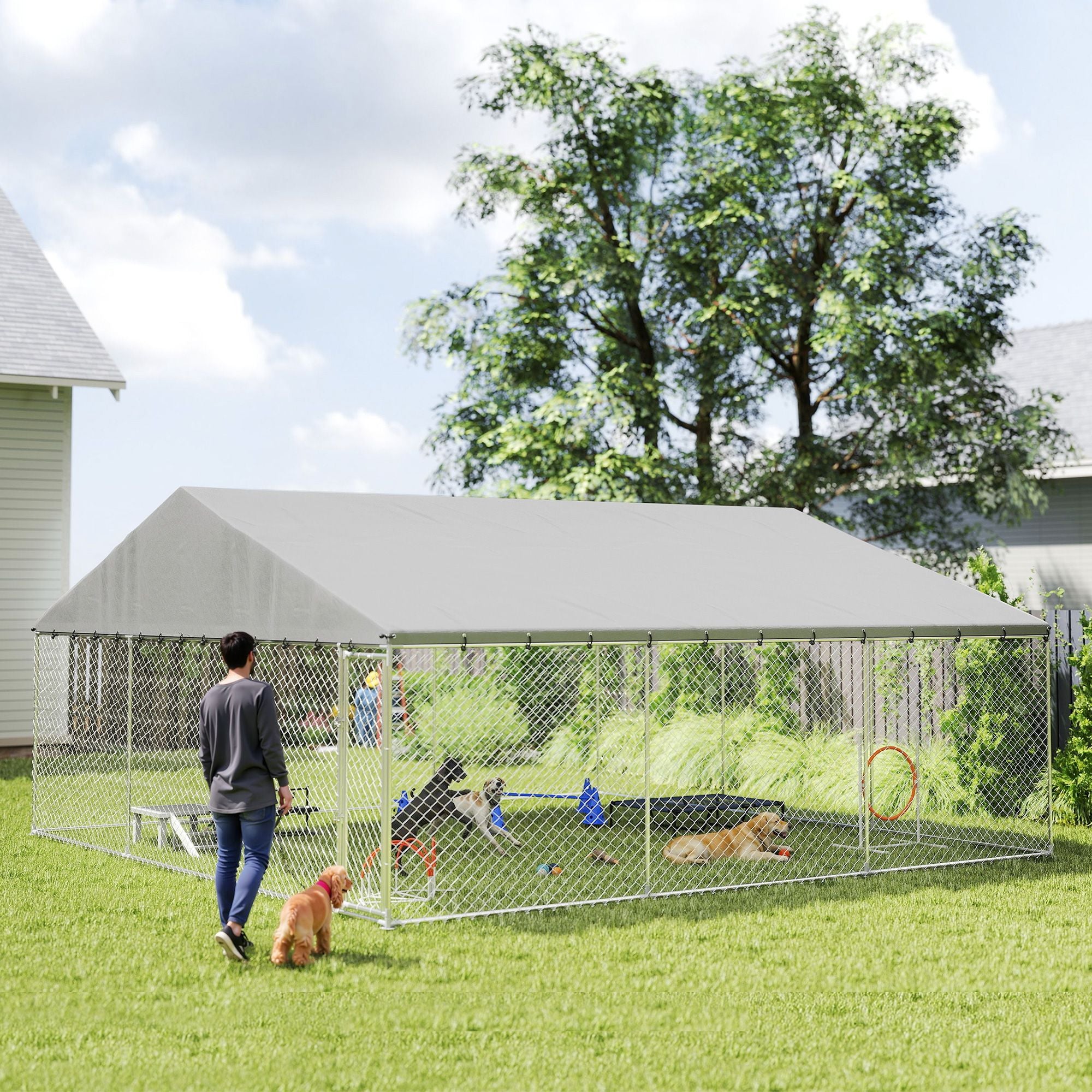Spacious Outdoor Dog Kennel with water-ready Roof & Secure Latch