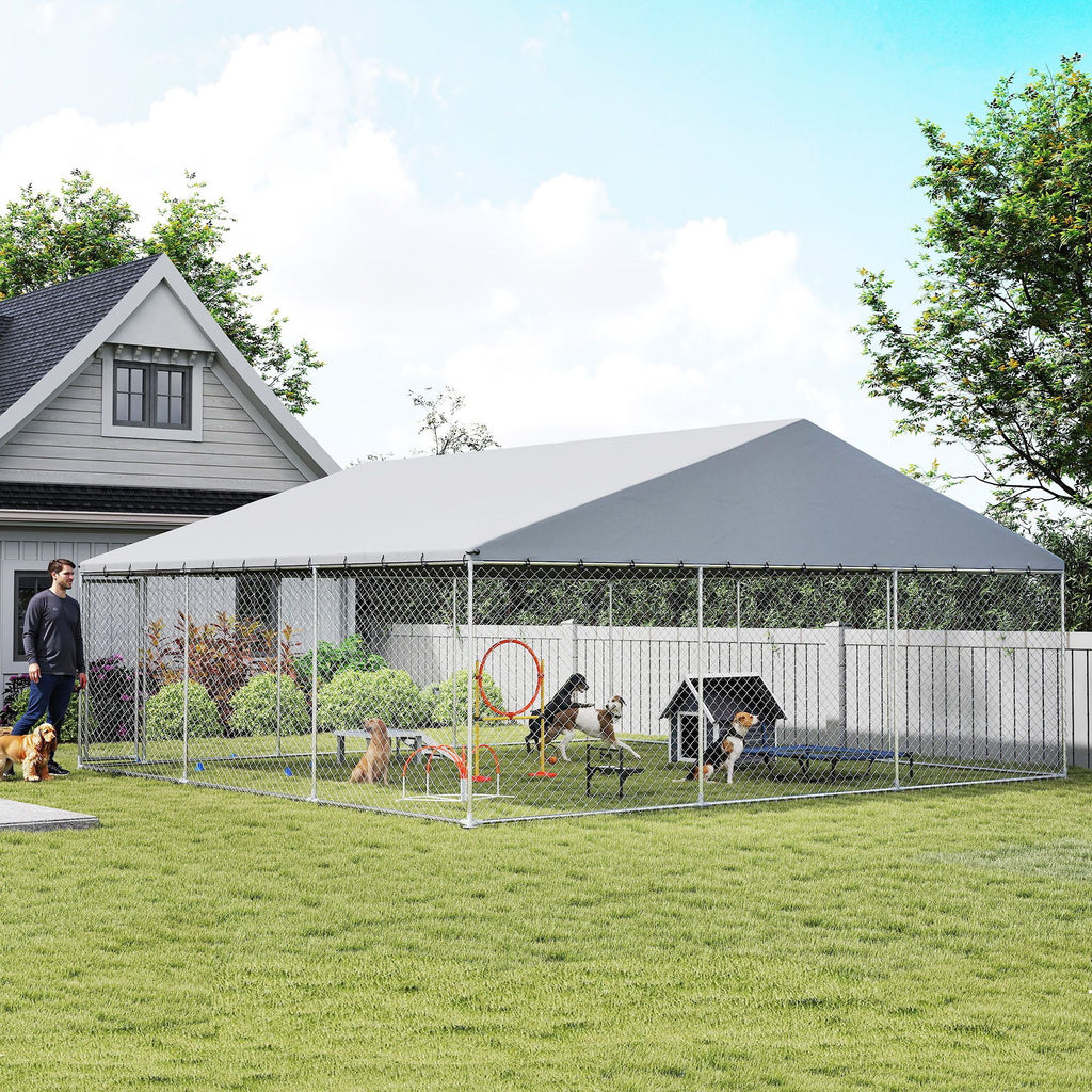 Spacious Outdoor Dog Kennel with water-ready Roof & Secure Latch