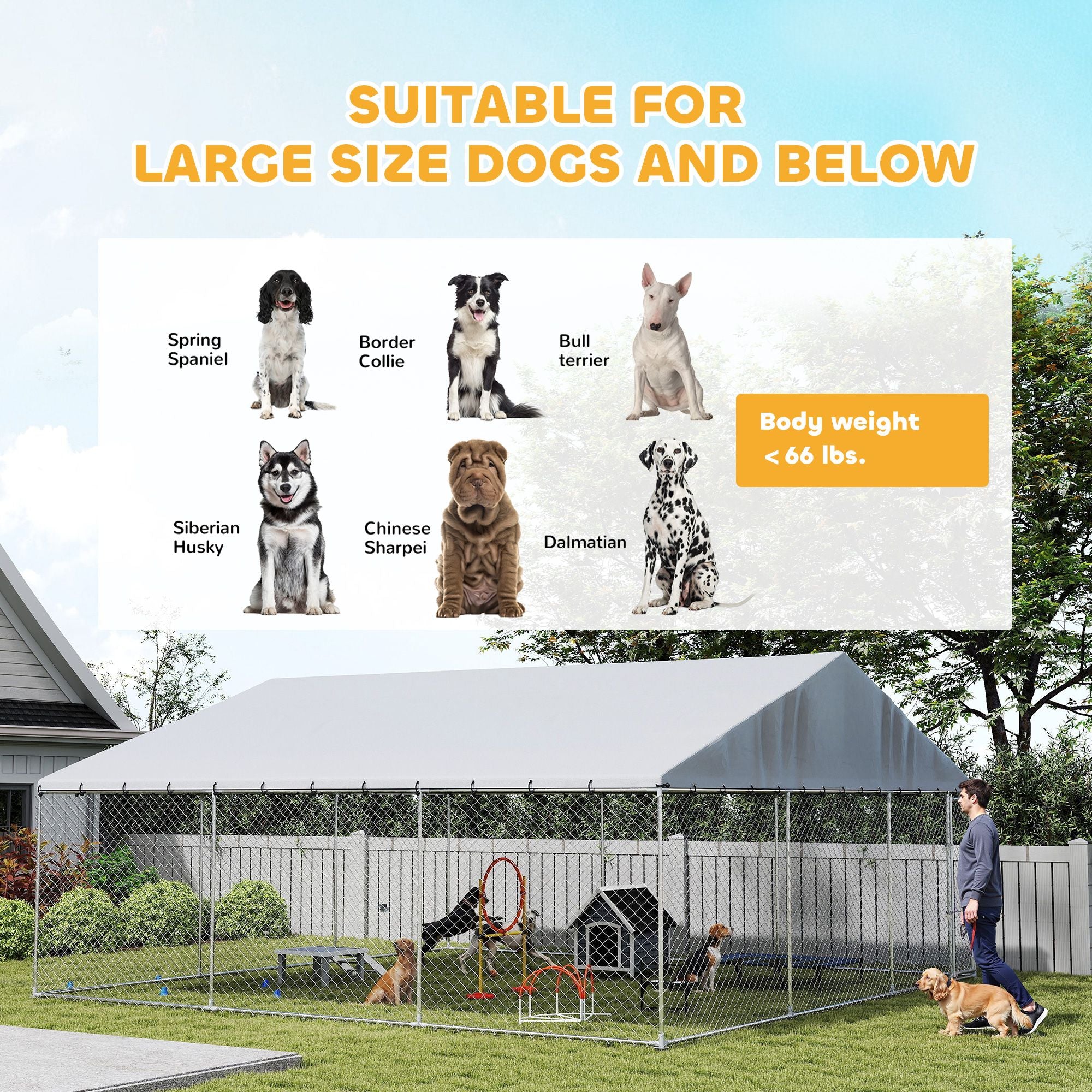 Spacious Outdoor Dog Kennel with water-ready Roof & Secure Latch