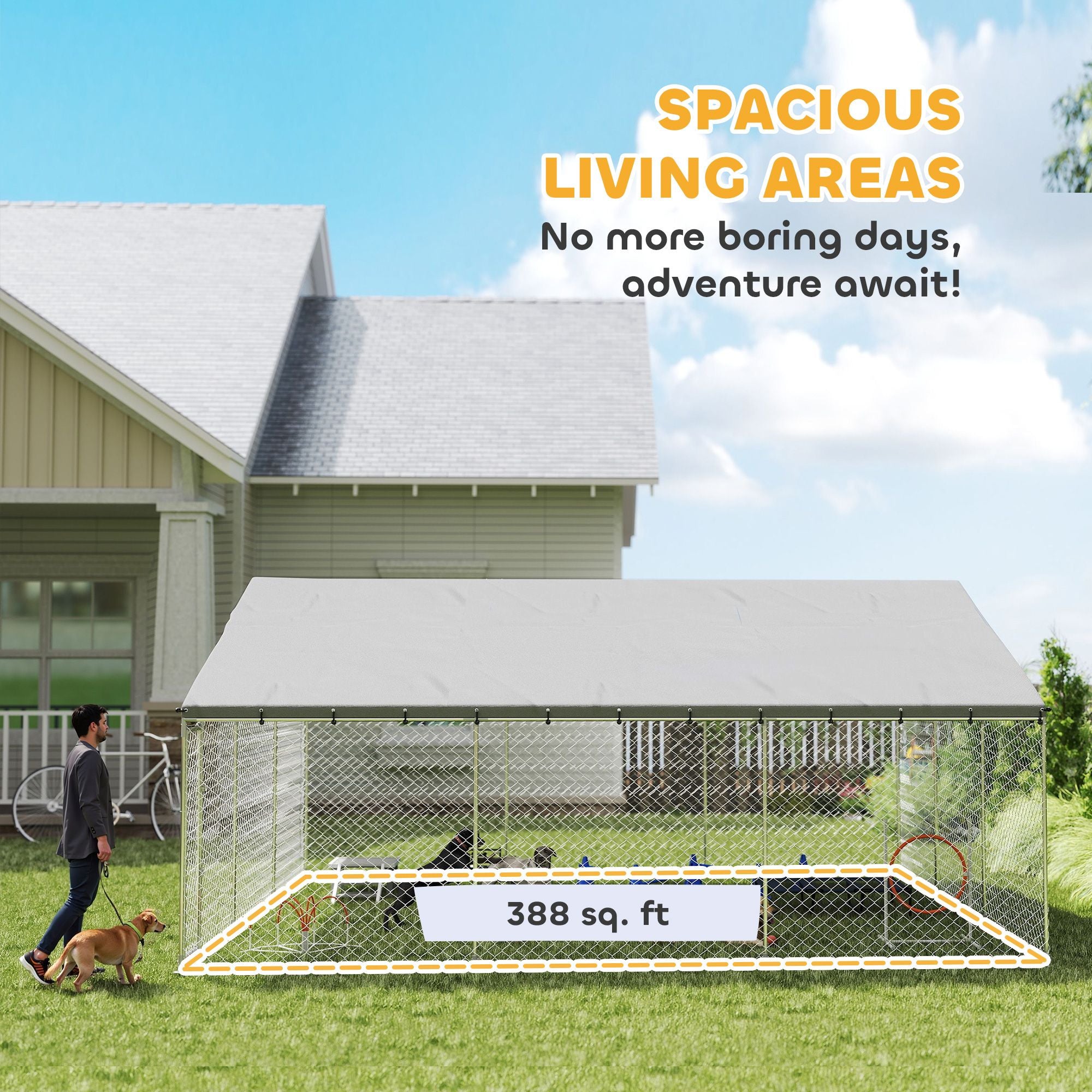 Spacious Outdoor Dog Kennel with water-ready Roof & Secure Latch