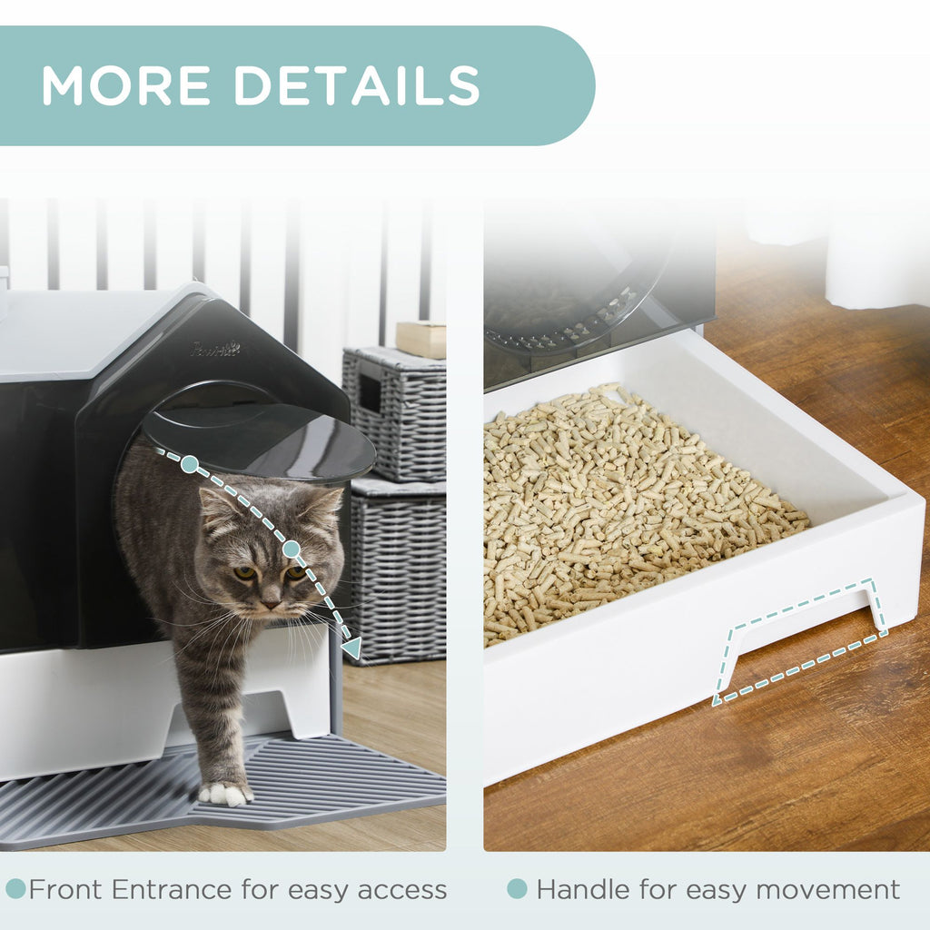 Hooded Cat Litter Box Furniture Gray Particle Catching Drawer Type Pan Scoop Easy Cleaning