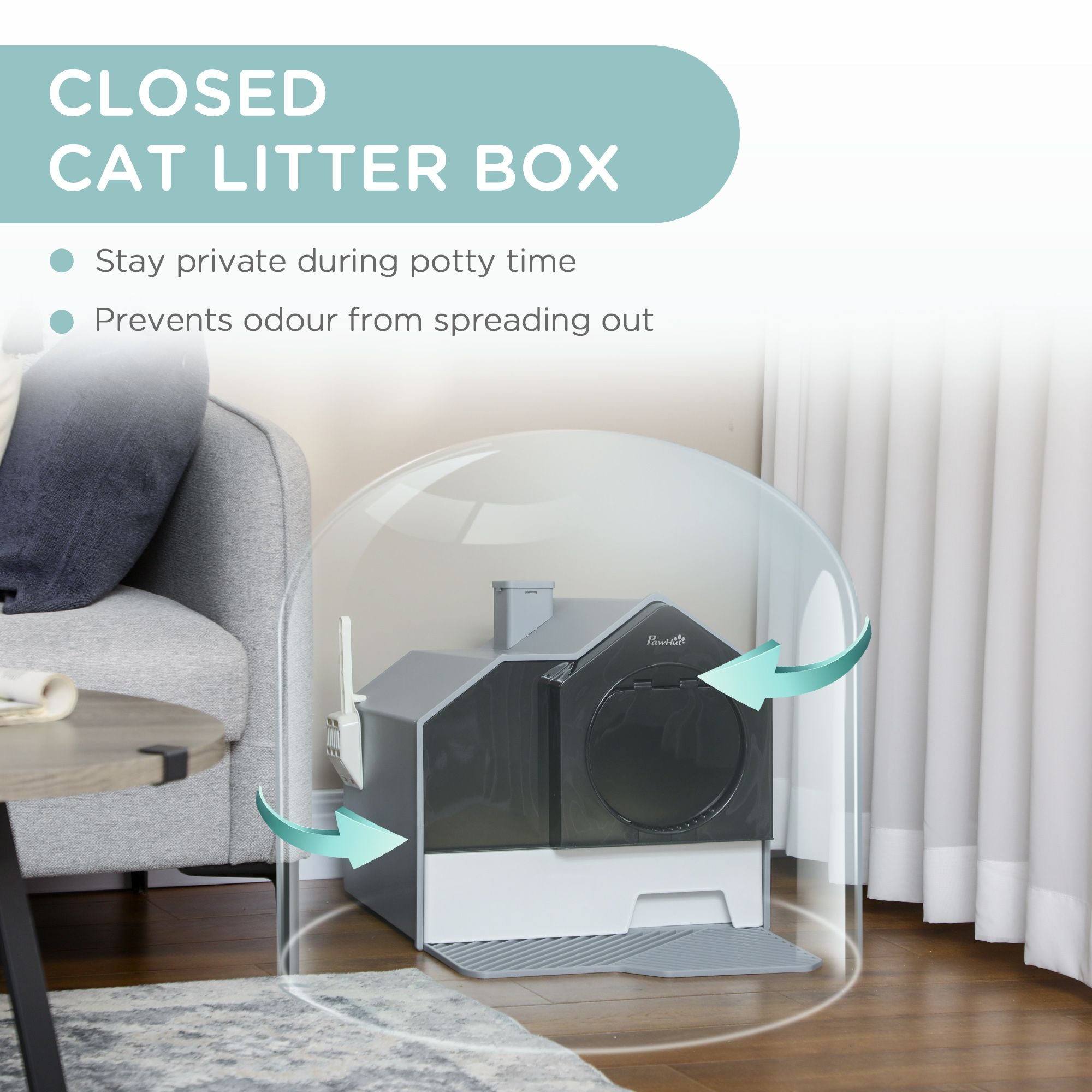 Hooded Cat Litter Box Furniture Gray Particle Catching Drawer Type Pan Scoop Easy Cleaning