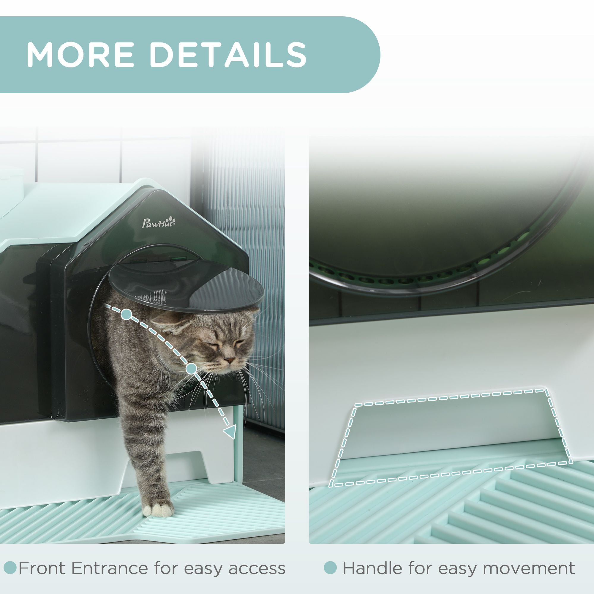 Hooded Cat Litter Box with Mat, Particle Catching, Easy Clean, Light Blue