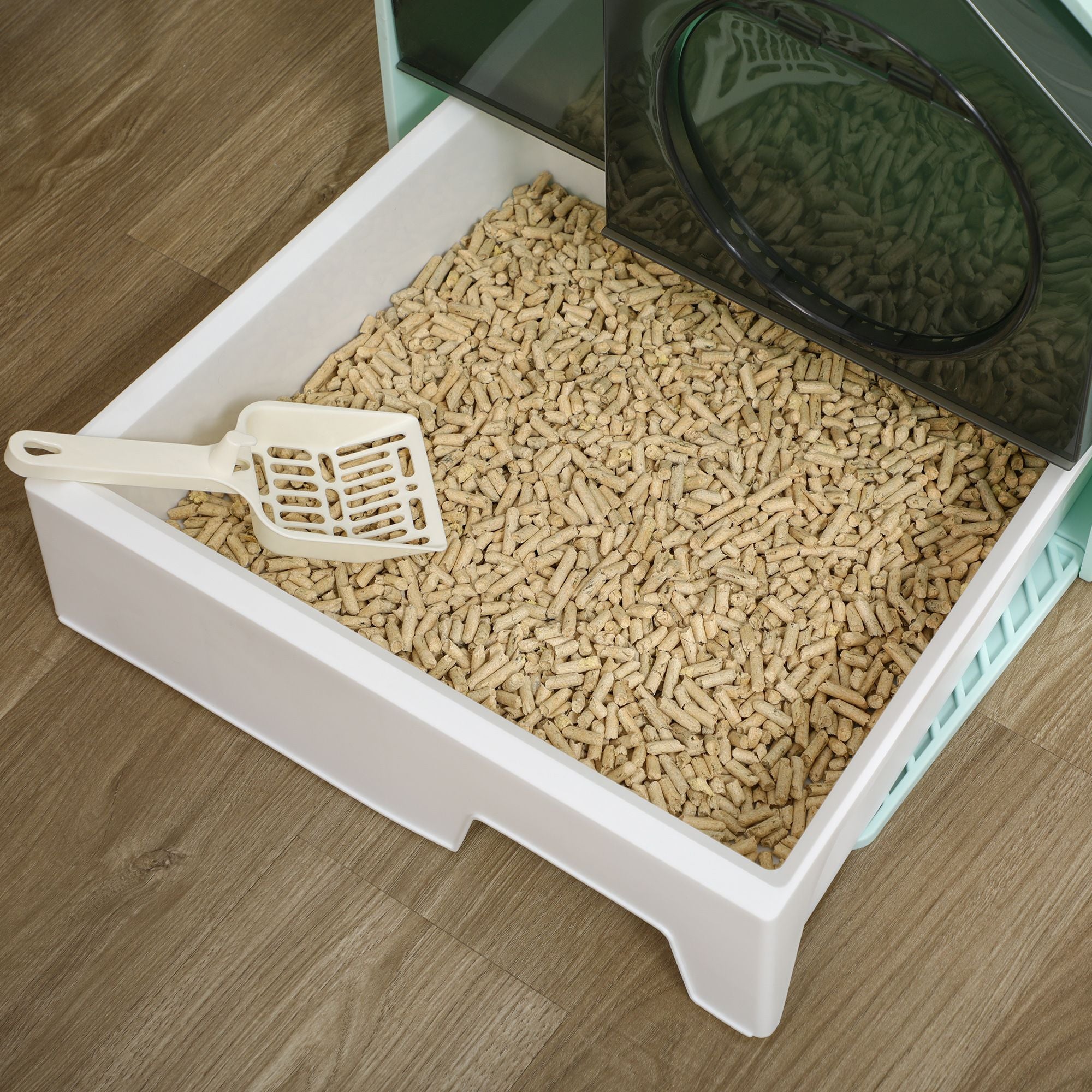 Hooded Cat Litter Box with Mat, Particle Catching, Easy Clean, Light Blue