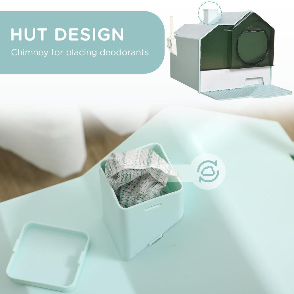 Hooded Cat Litter Box with Mat, Particle Catching, Easy Clean, Light Blue