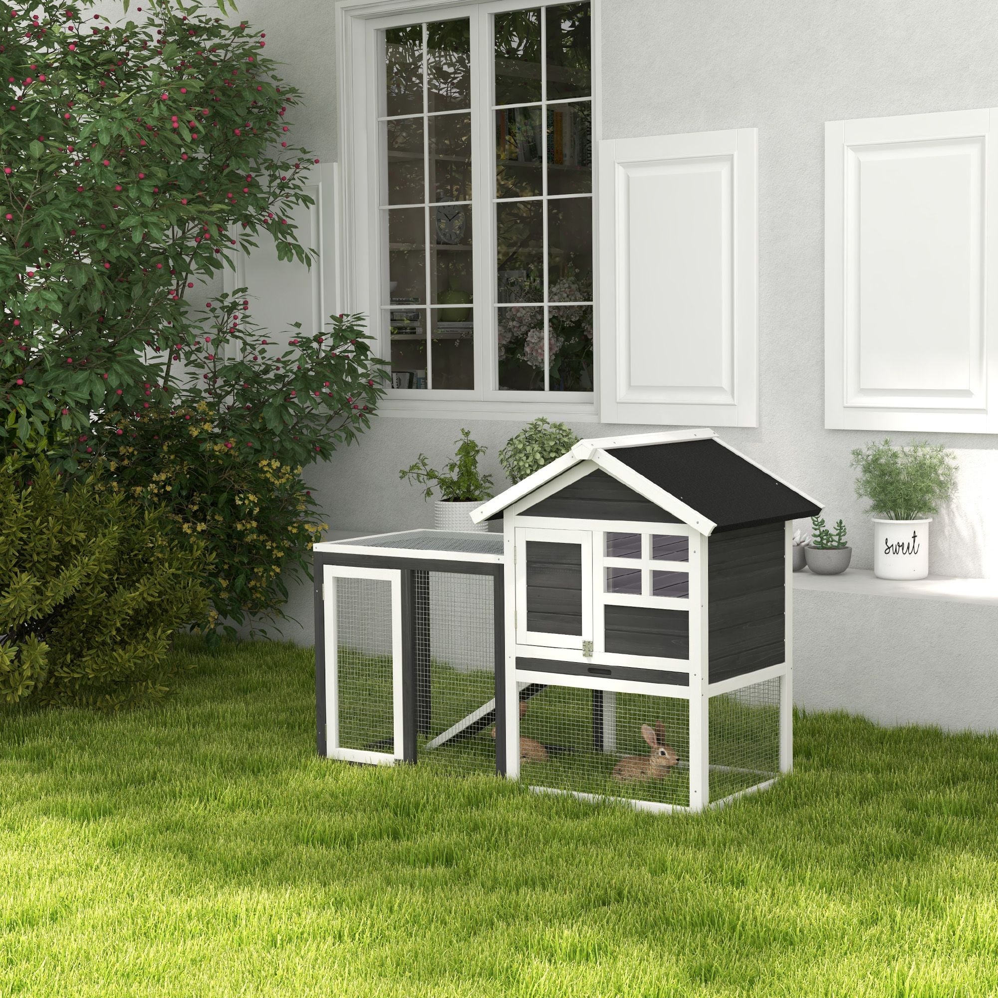 48- furniture-style Rabbit Hutch with Outdoor Run for Small Animals