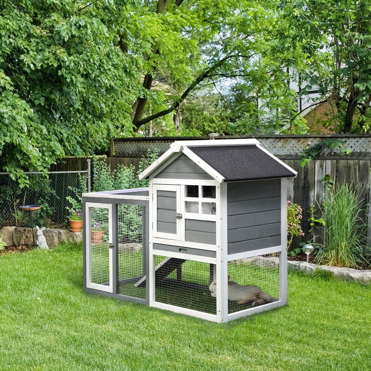 48- furniture-style Rabbit Hutch with Outdoor Run for Small Animals