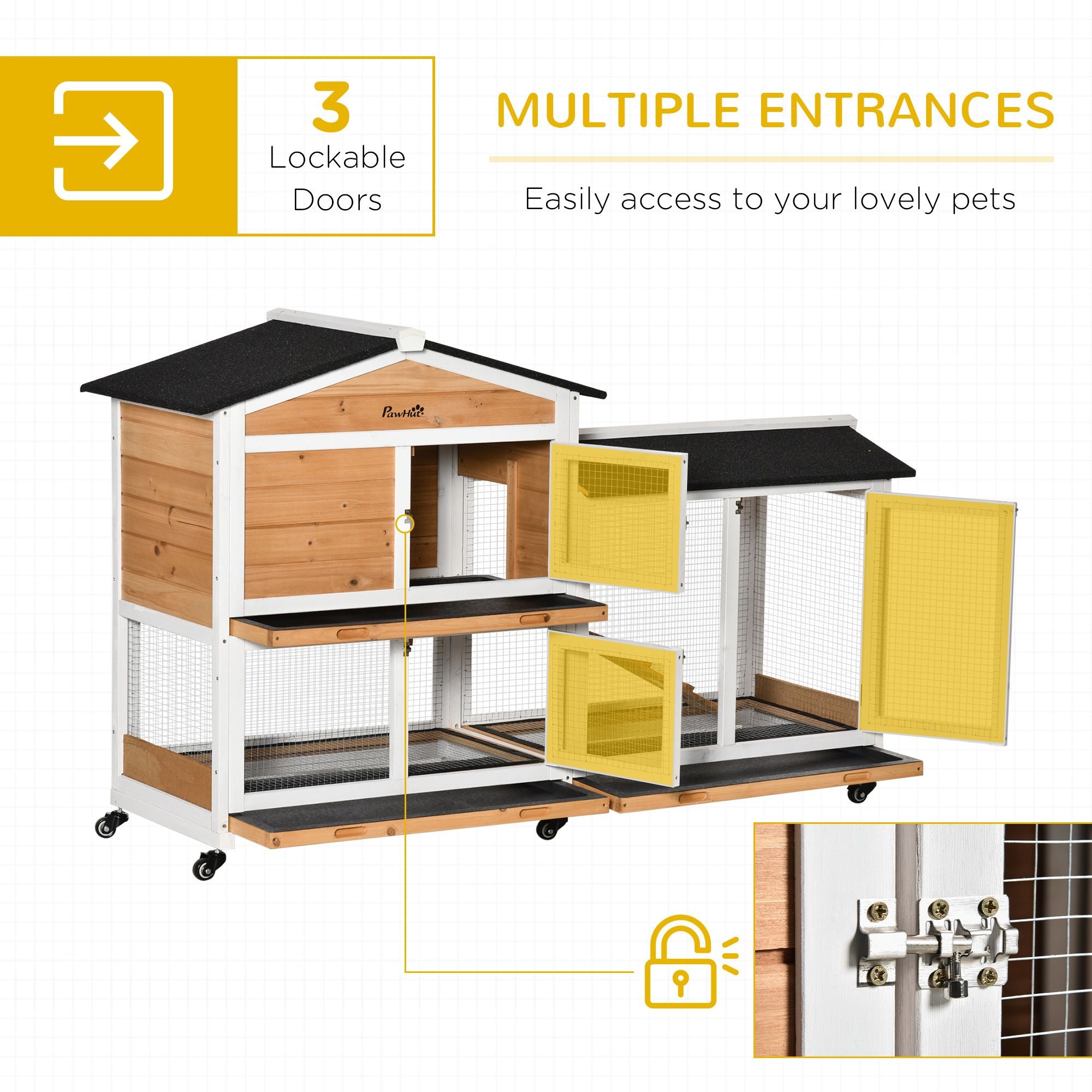 62- Mobile furniture-style Rabbit Enclosure with Asphalt Roof and Wheels