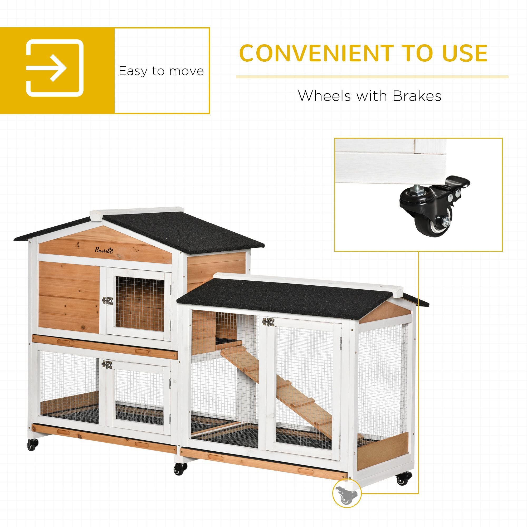 62- Mobile furniture-style Rabbit Enclosure with Asphalt Roof and Wheels