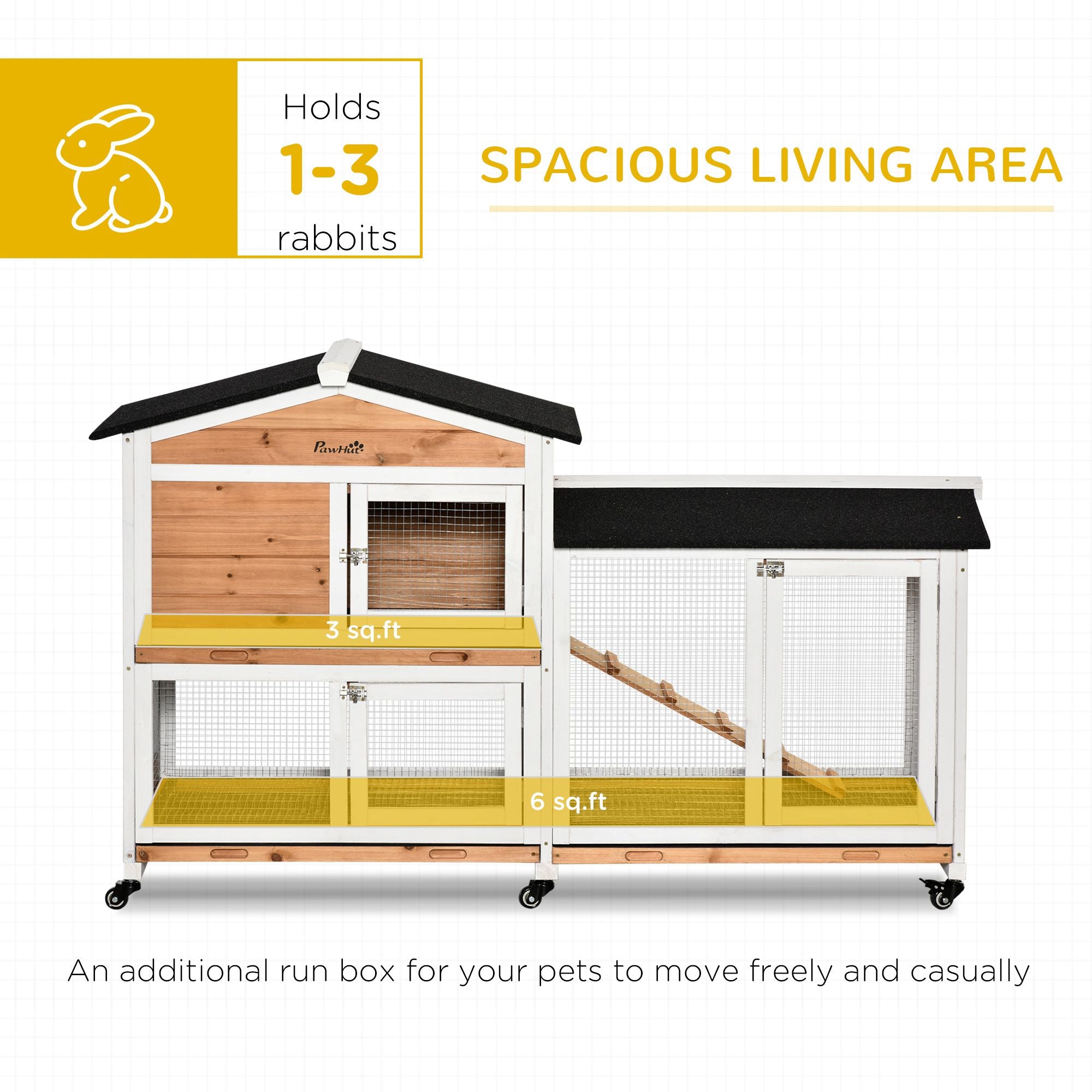 62- Mobile furniture-style Rabbit Enclosure with Asphalt Roof and Wheels
