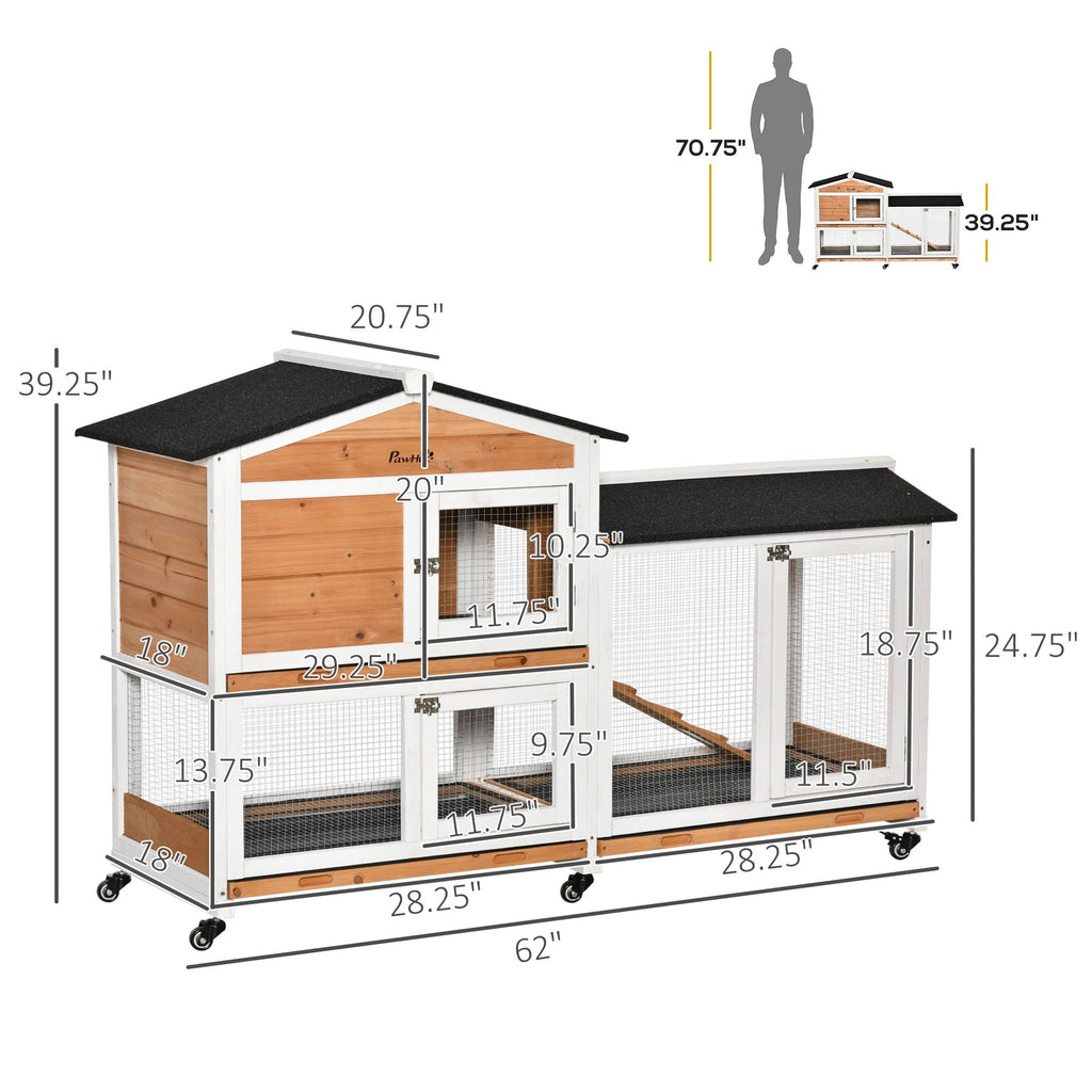 62- Mobile furniture-style Rabbit Enclosure with Asphalt Roof and Wheels