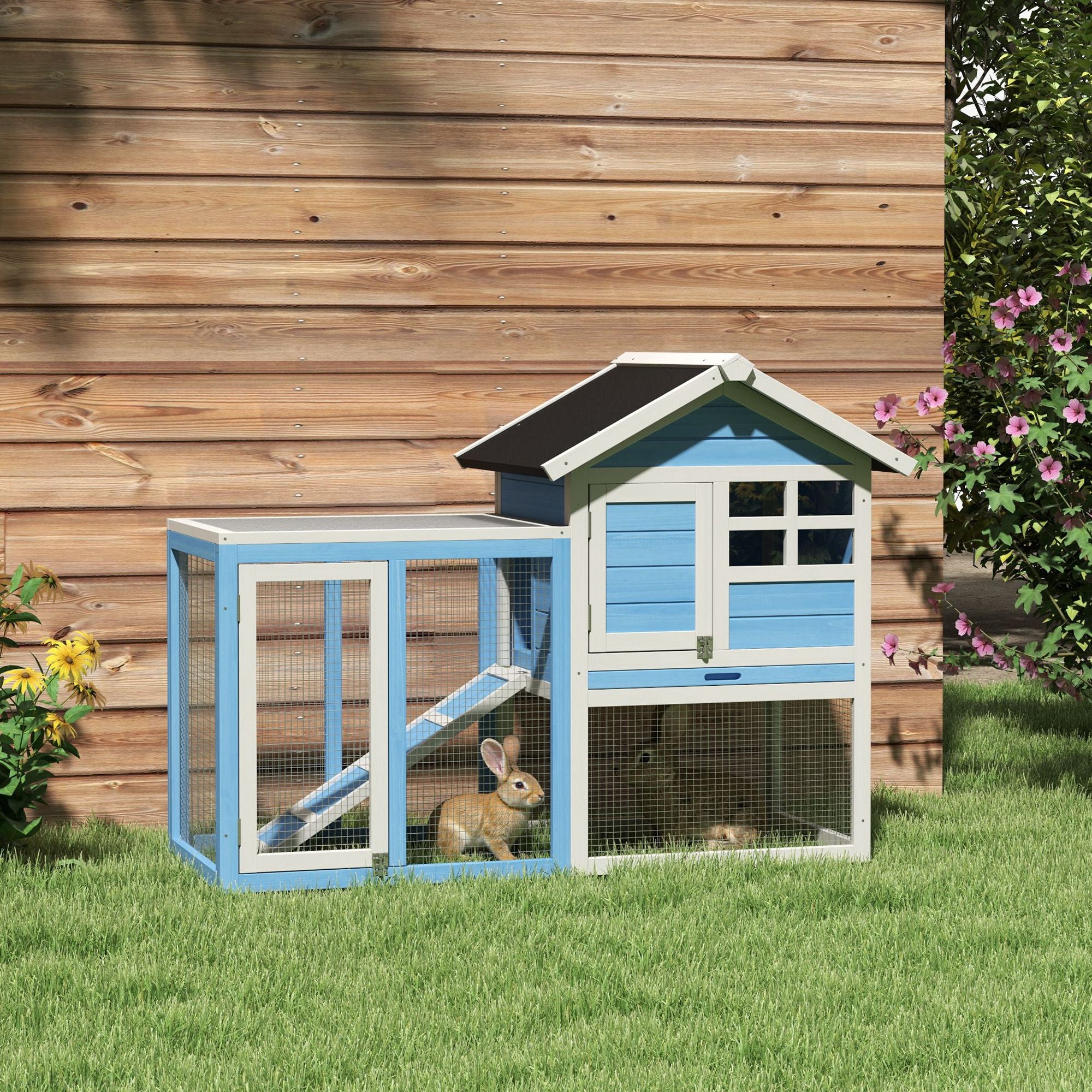 Indoor & Outdoor Rabbit Hutch with water-ready Roof and Pull-Out Tray