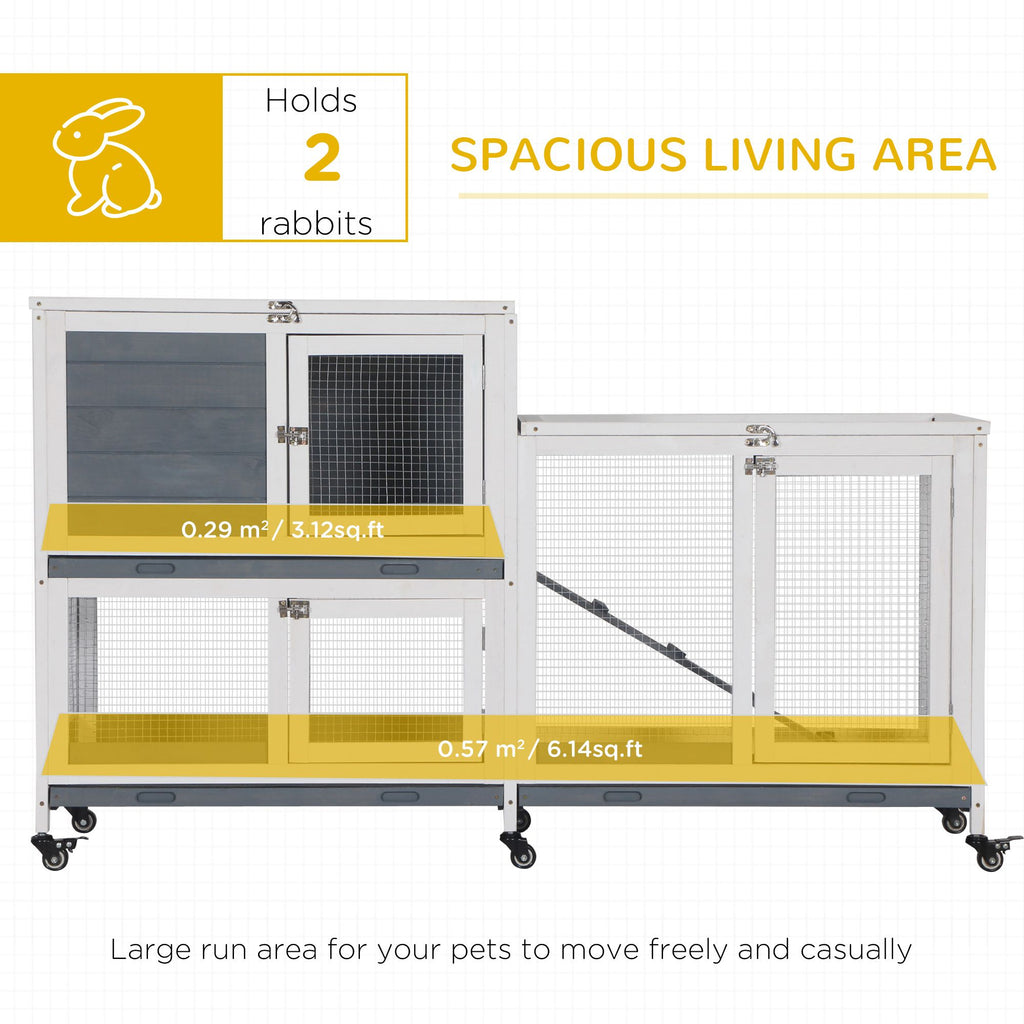 Spacious Two-Story Indoor Rabbit Hutch with Wheels and Leak-Proof Tray