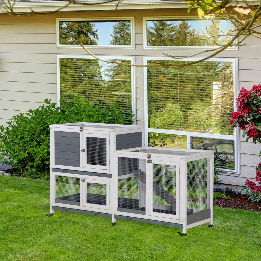 Spacious Two-Story Indoor Rabbit Hutch with Wheels and Leak-Proof Tray