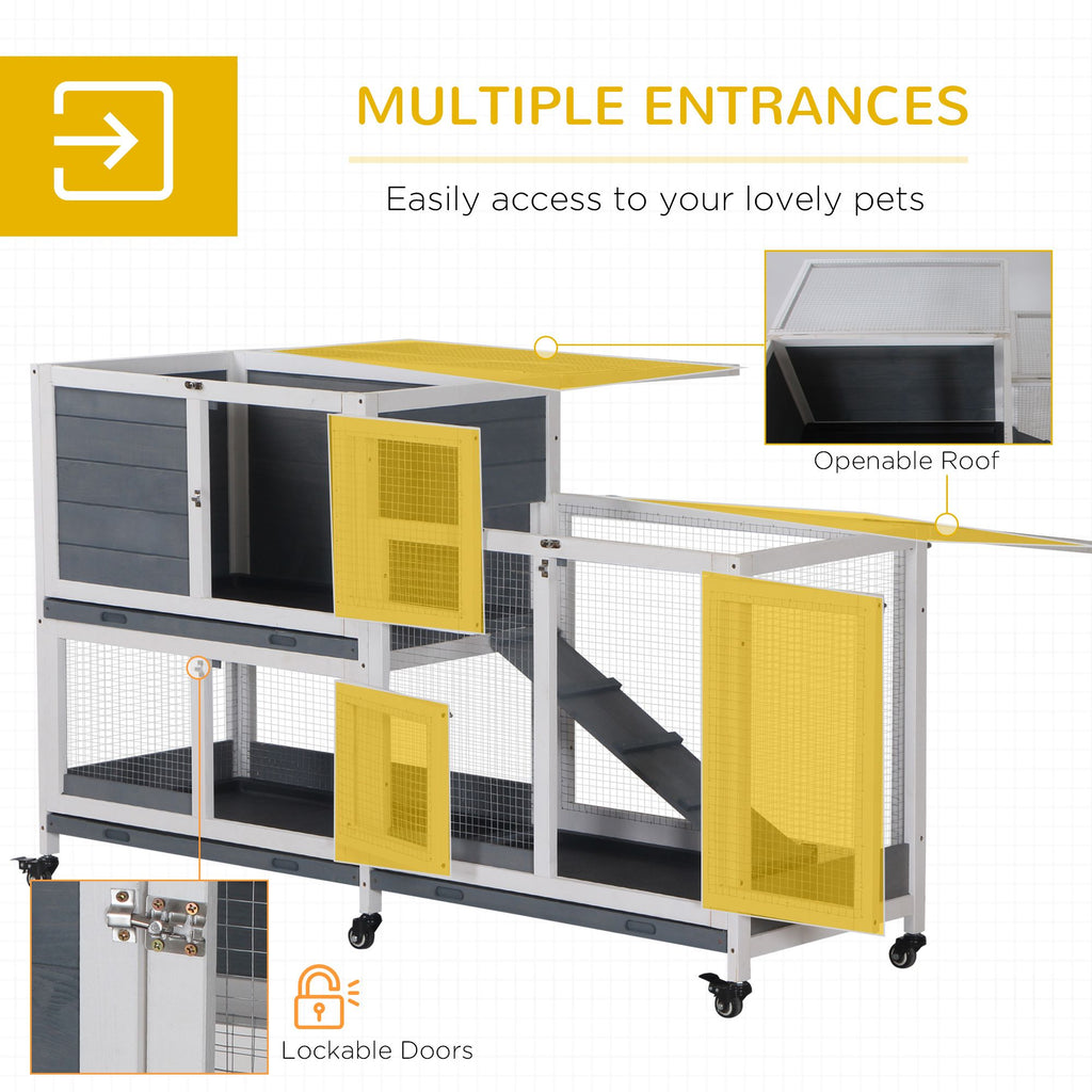 Spacious Two-Story Indoor Rabbit Hutch with Wheels and Leak-Proof Tray