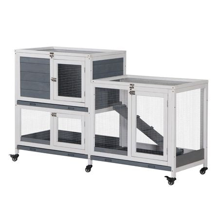 Spacious Two-Story Indoor Rabbit Hutch with Wheels and Leak-Proof Tray
