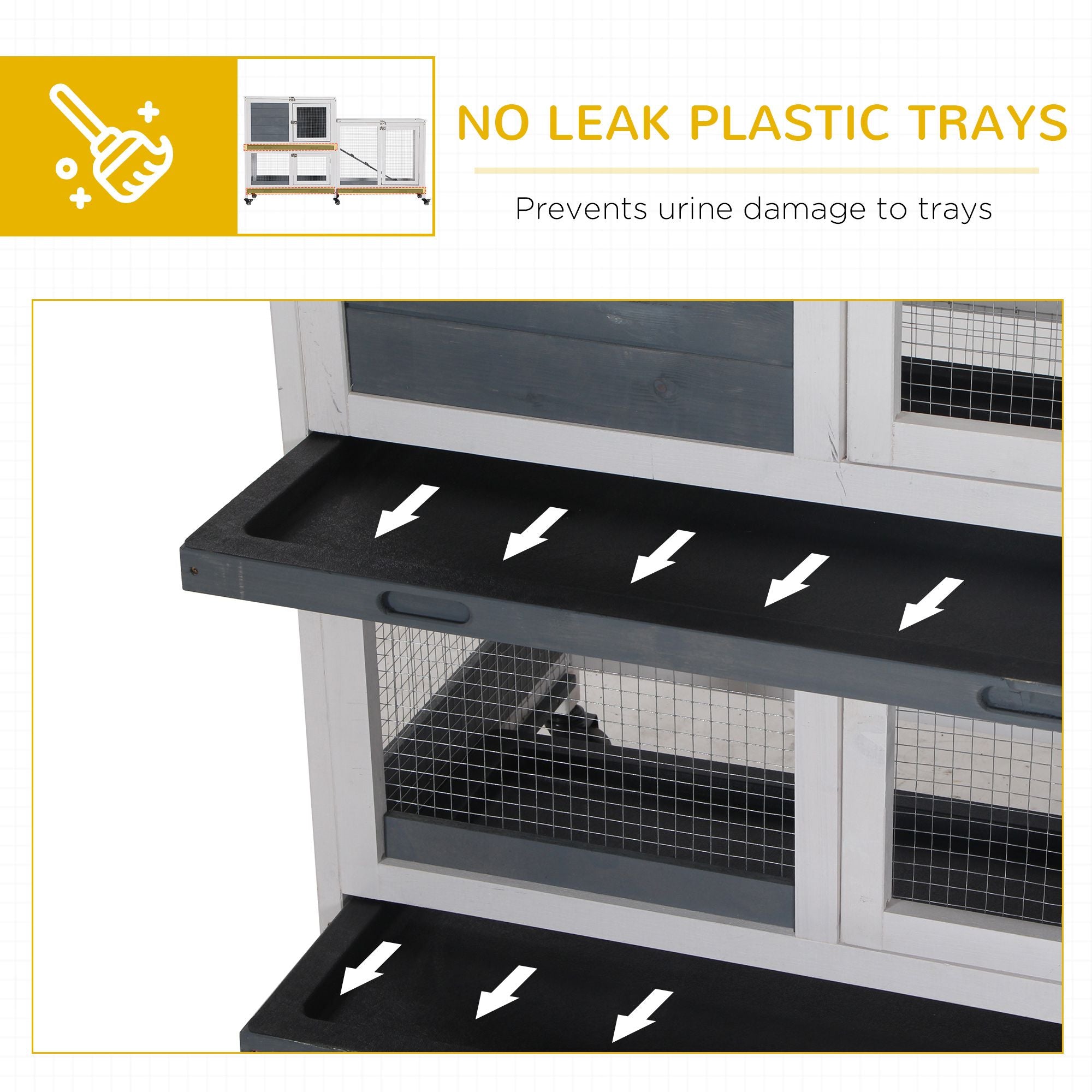 Spacious Two-Story Indoor Rabbit Hutch with Wheels and Leak-Proof Tray