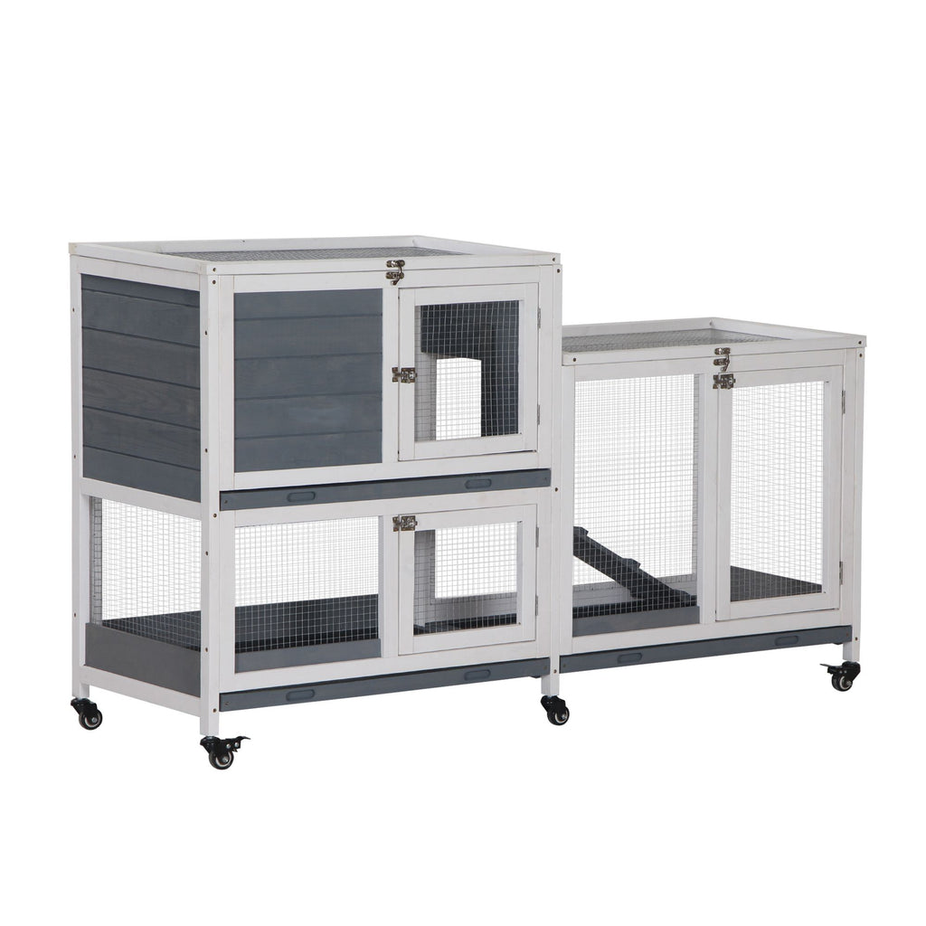 Spacious Two-Story Indoor Rabbit Hutch with Wheels and Leak-Proof Tray