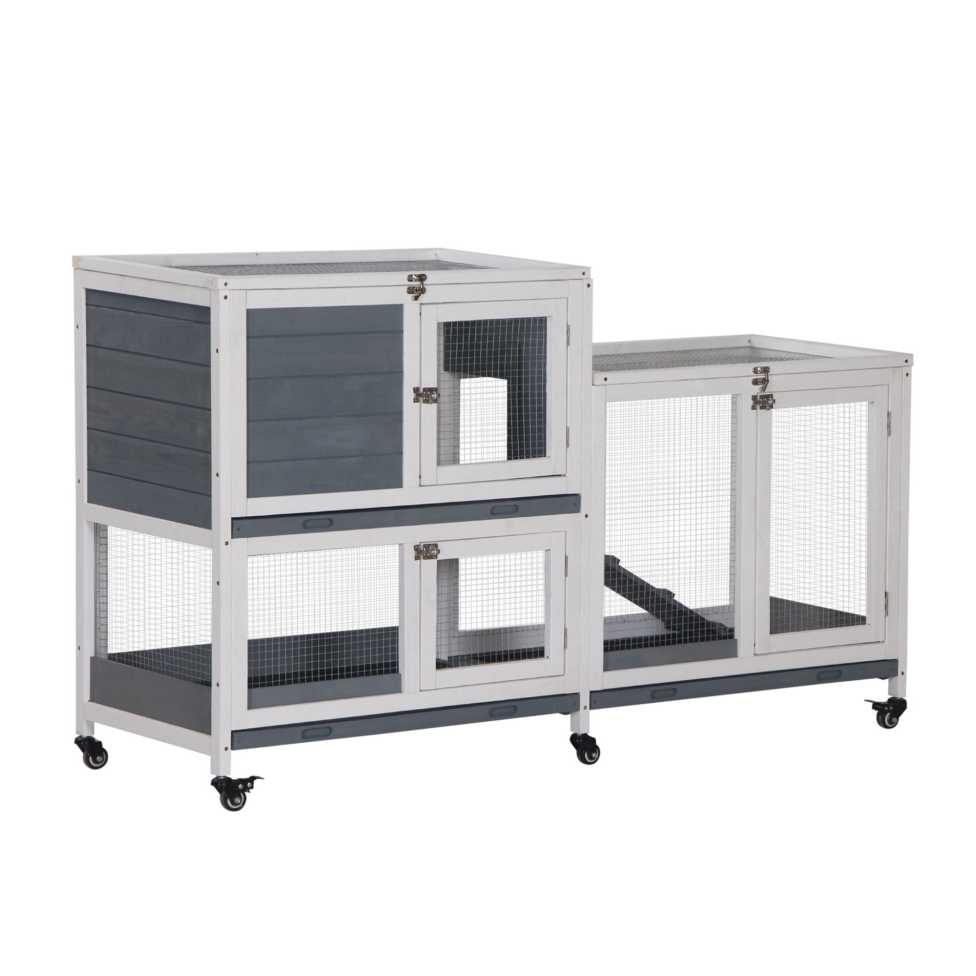Spacious Two-Story Indoor Rabbit Hutch with Wheels and Leak-Proof Tray