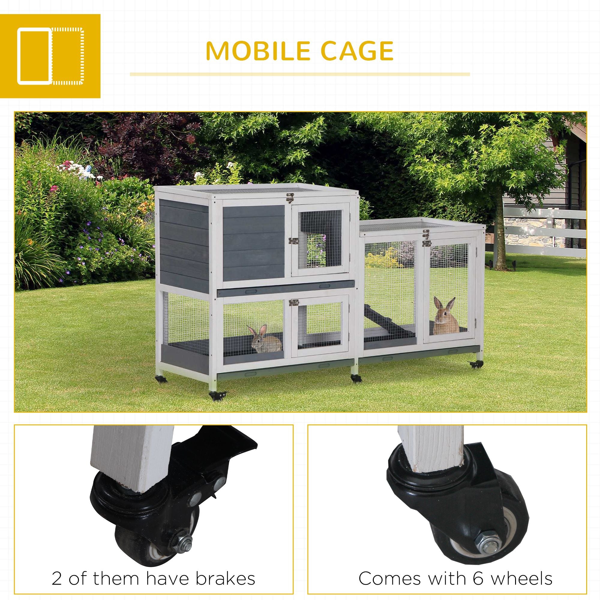 Spacious Two-Story Indoor Rabbit Hutch with Wheels and Leak-Proof Tray