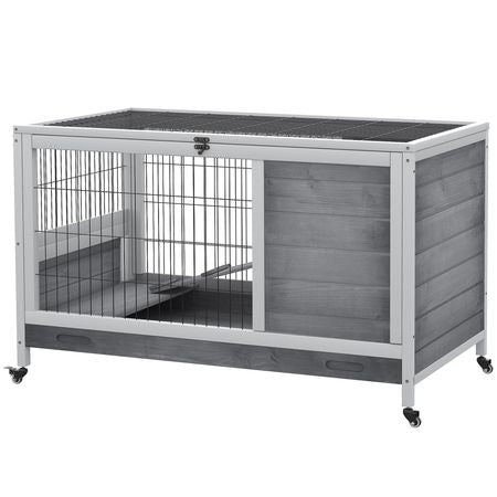 furniture-style Indoor Rabbit Enclosure with Wheels and Removable Tray