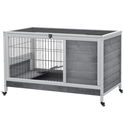 furniture-style Indoor Rabbit Enclosure with Wheels and Removable Tray
