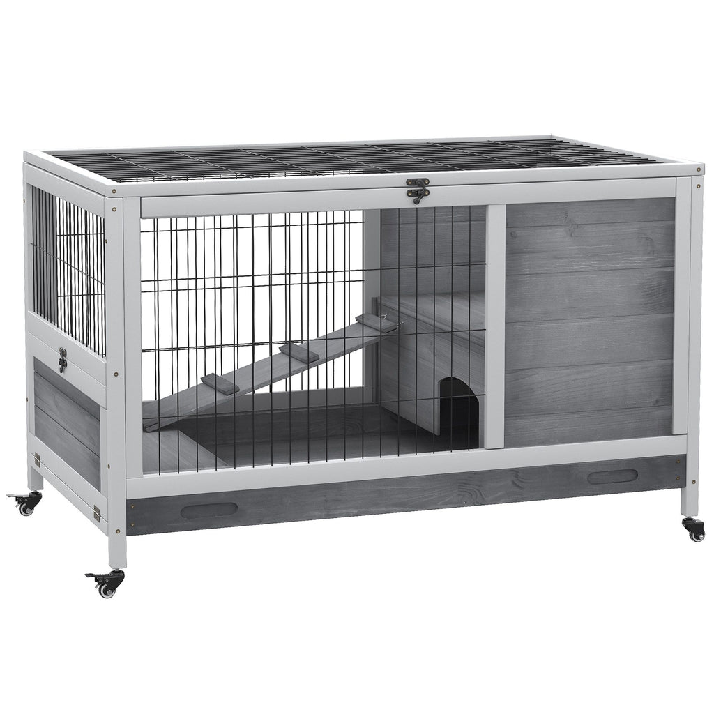 furniture-style Indoor Rabbit Enclosure with Wheels and Removable Tray