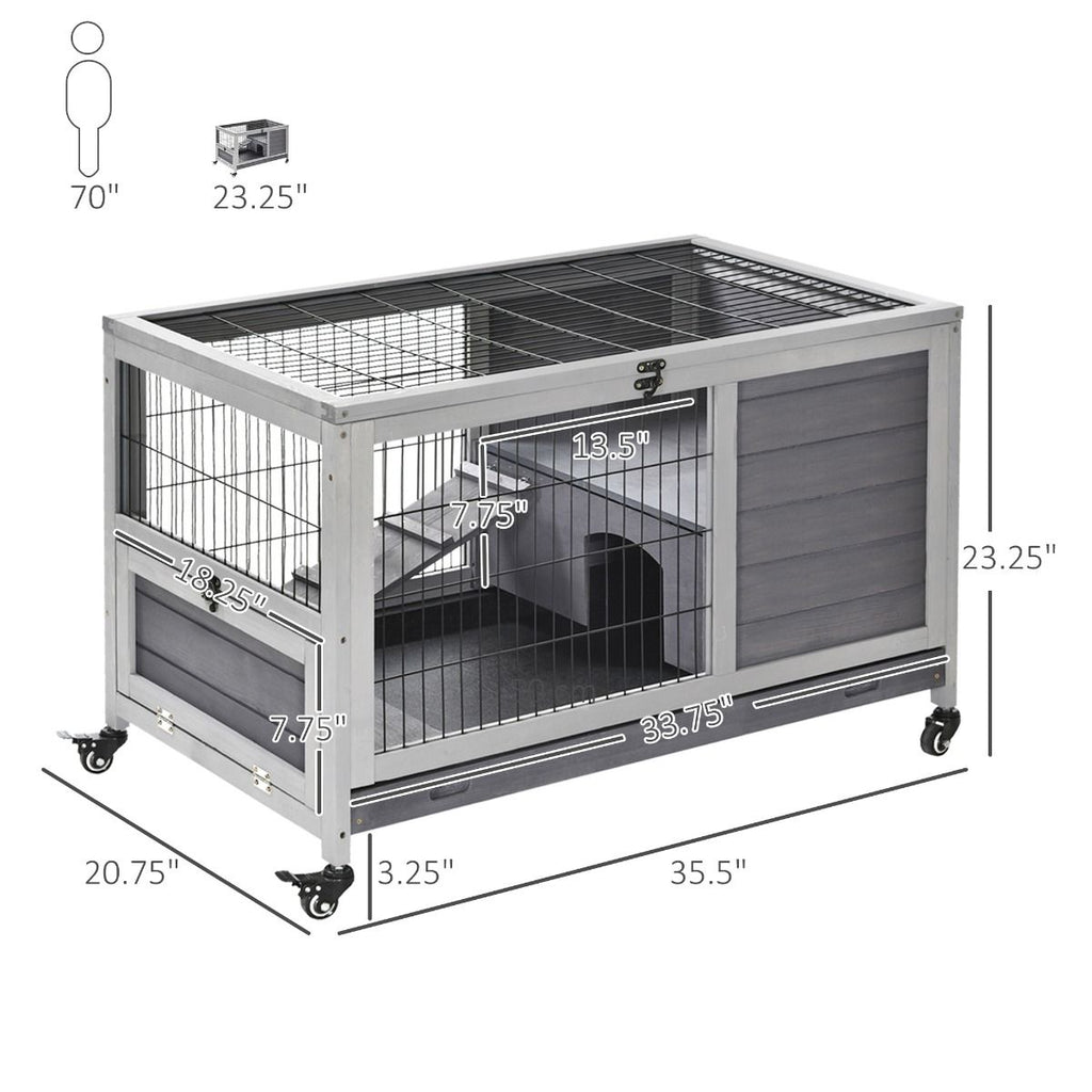 furniture-style Indoor Rabbit Enclosure with Wheels and Removable Tray