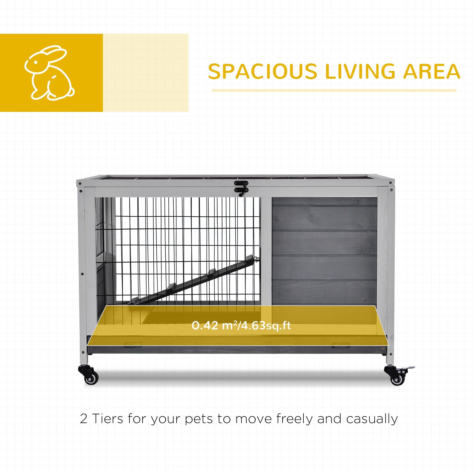 furniture-style Indoor Rabbit Enclosure with Wheels and Removable Tray