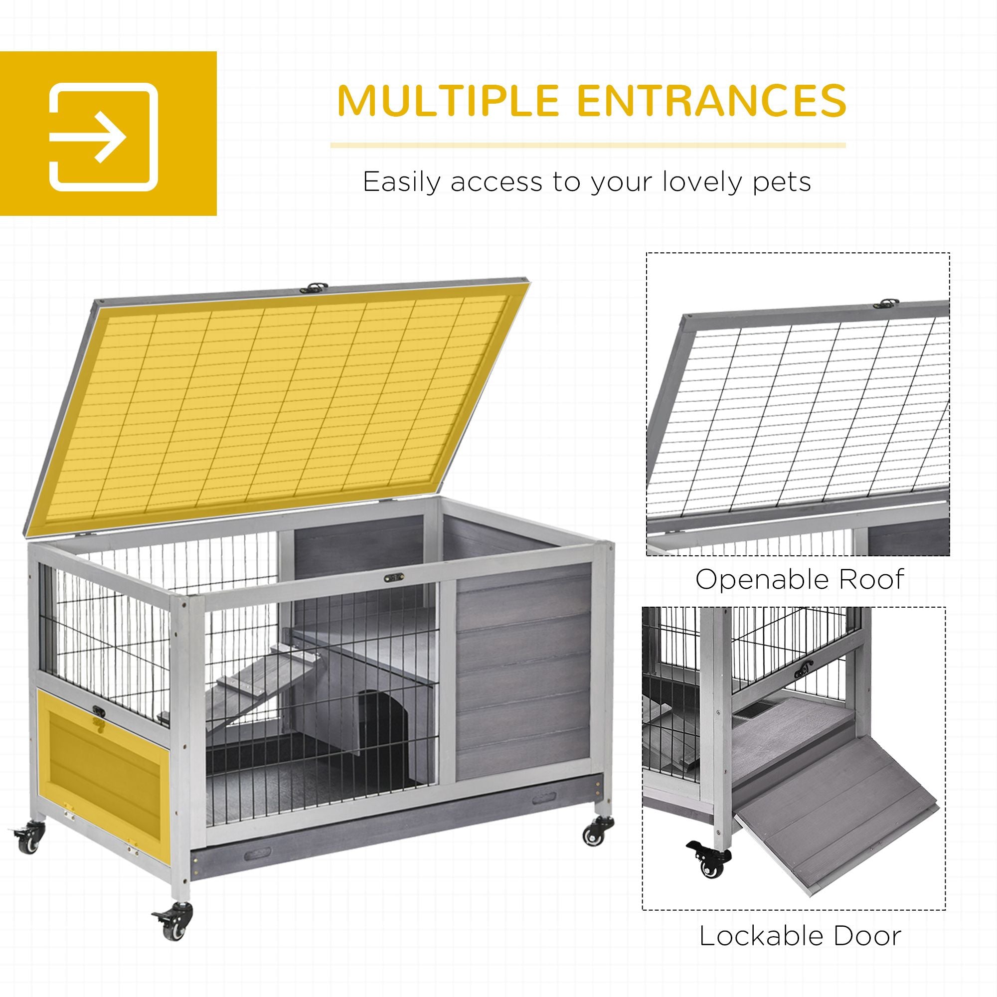 furniture-style Indoor Rabbit Enclosure with Wheels and Removable Tray