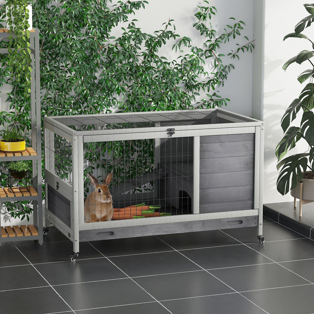furniture-style Indoor Rabbit Enclosure with Wheels and Removable Tray