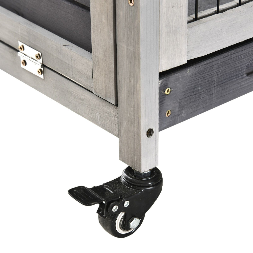 furniture-style Indoor Rabbit Enclosure with Wheels and Removable Tray