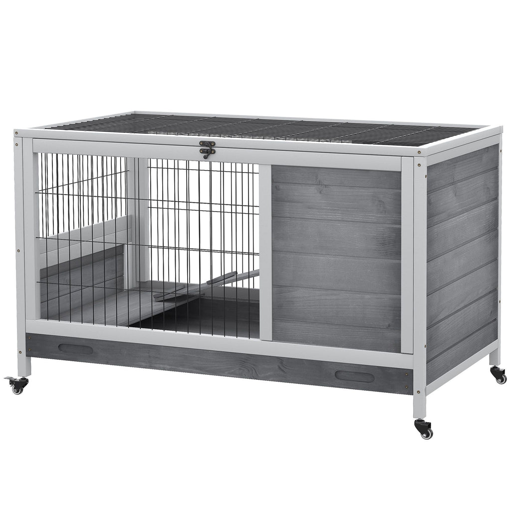 furniture-style Indoor Rabbit Enclosure with Wheels and Removable Tray