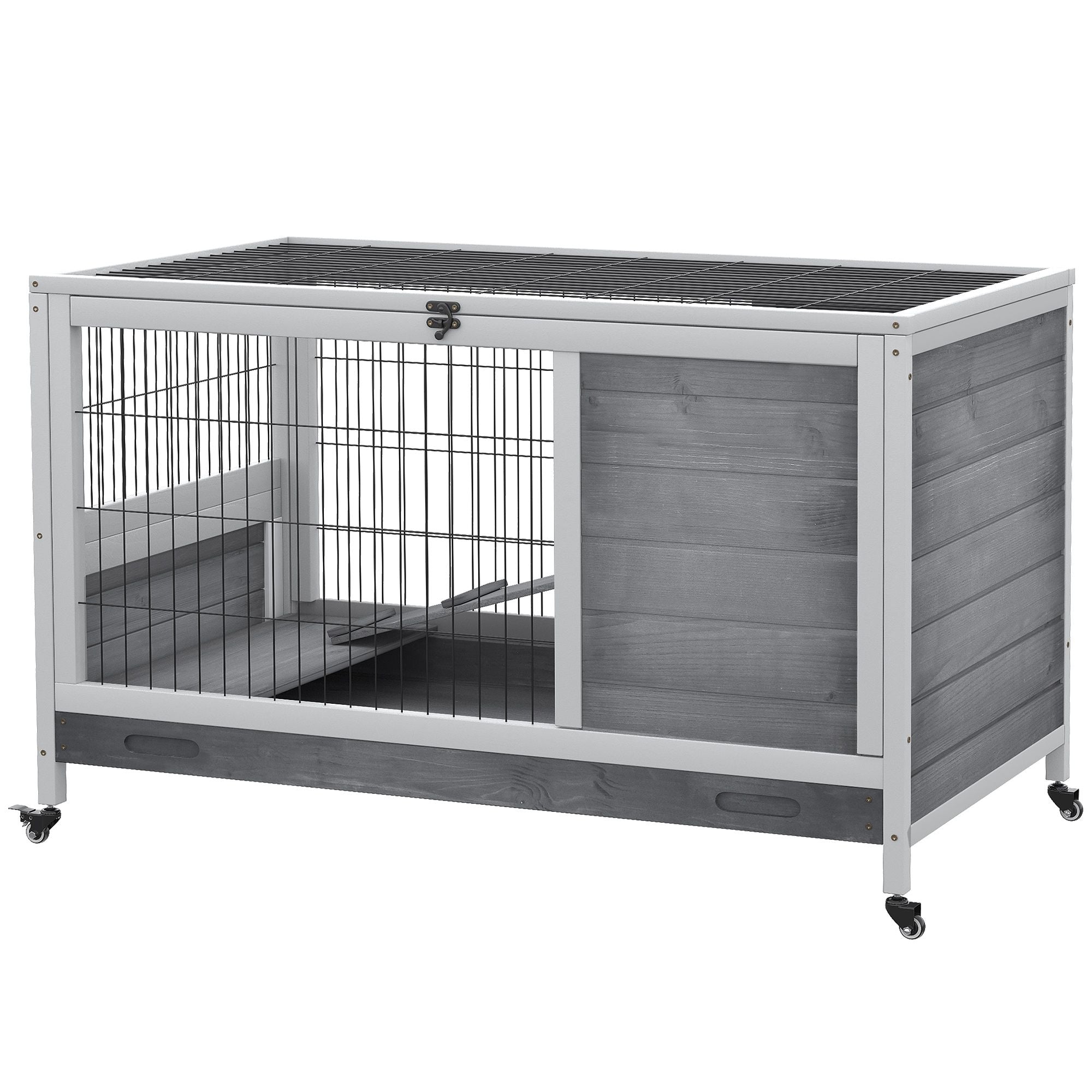 furniture-style Indoor Rabbit Enclosure with Wheels and Removable Tray